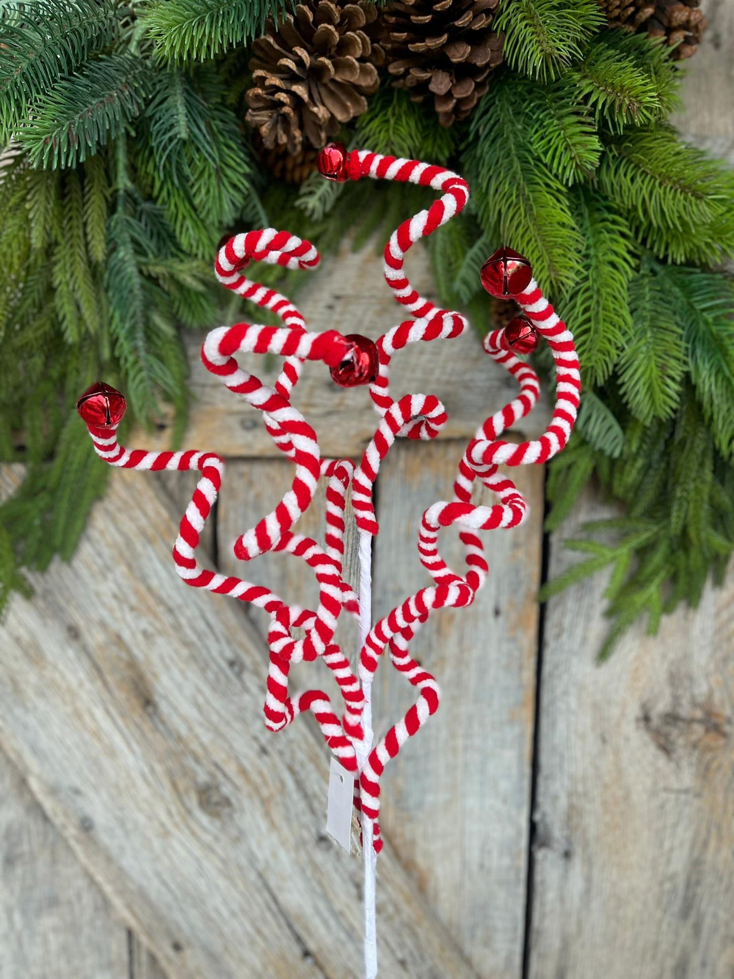 26" Peppermint Curly Spray, Red White Curly Spray, Christmas Curly Spray, Red White Swirl Spray, Christmas Pick, Christmas Tree Topper,63682