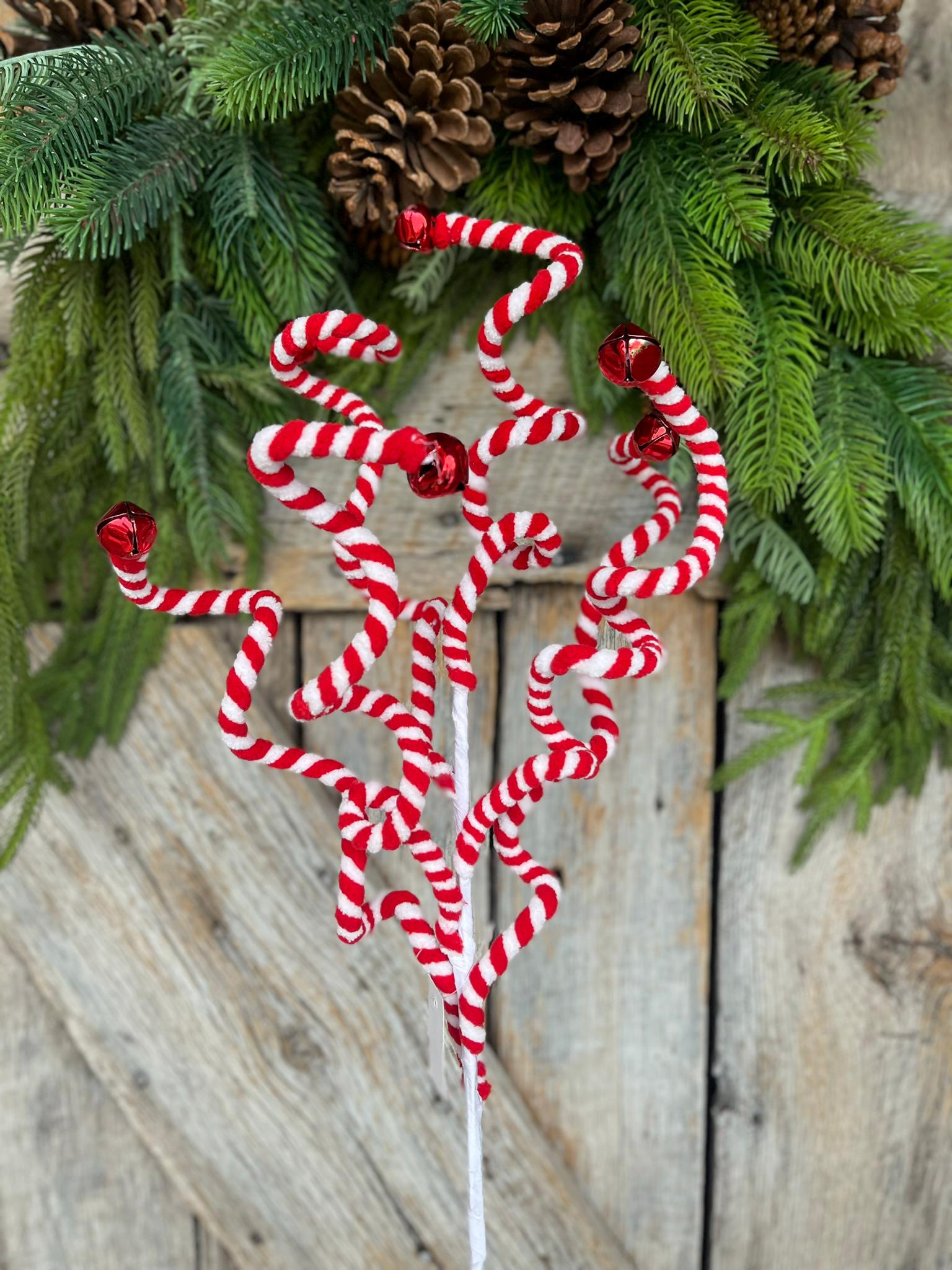 26" Peppermint Curly Spray, Red White Curly Spray, Christmas Curly Spray, Red White Swirl Spray, Christmas Pick, Christmas Tree Topper,63682