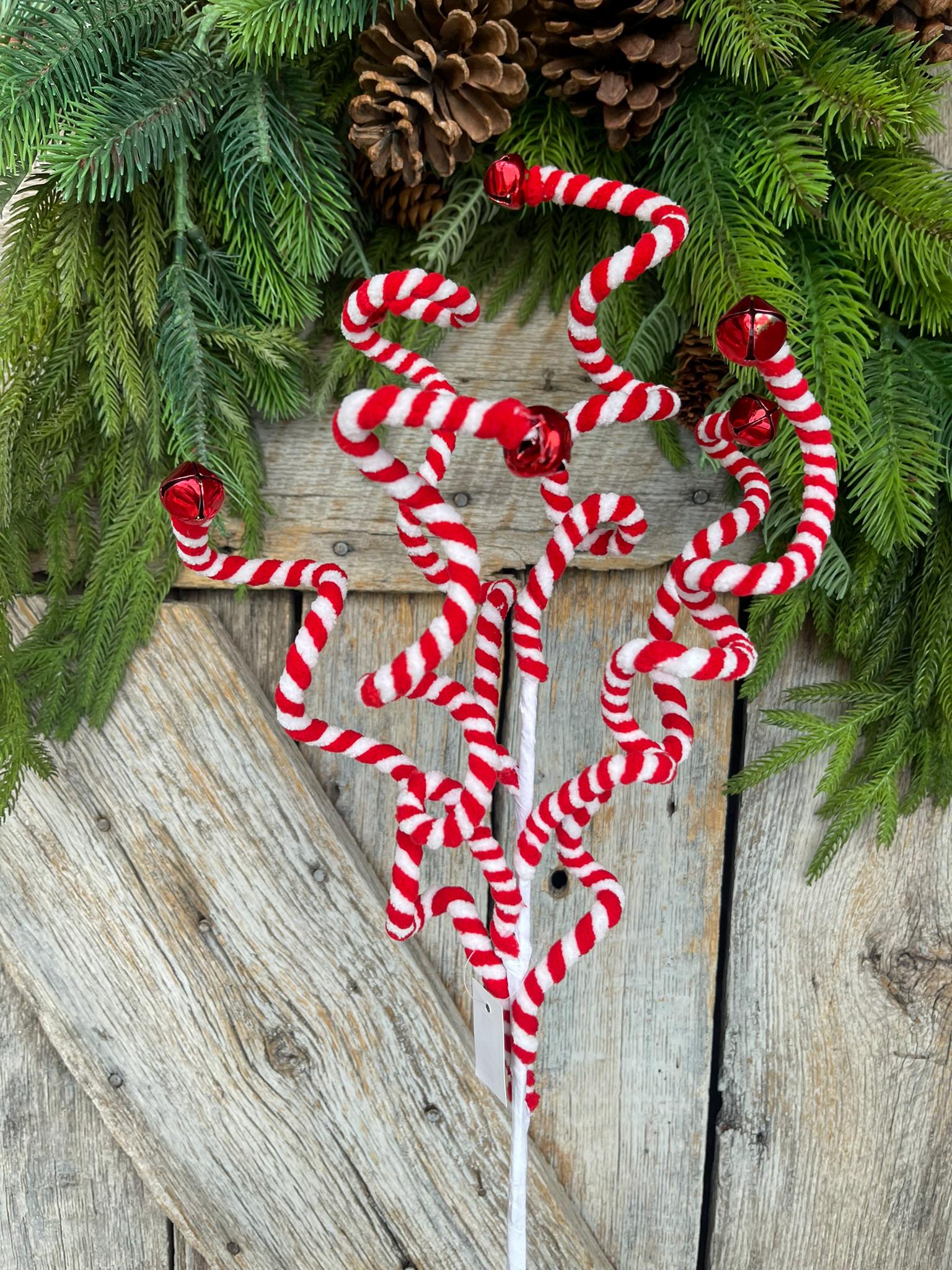 26" Peppermint Curly Spray, Red White Curly Spray, Christmas Curly Spray, Red White Swirl Spray, Christmas Pick, Christmas Tree Topper,63682