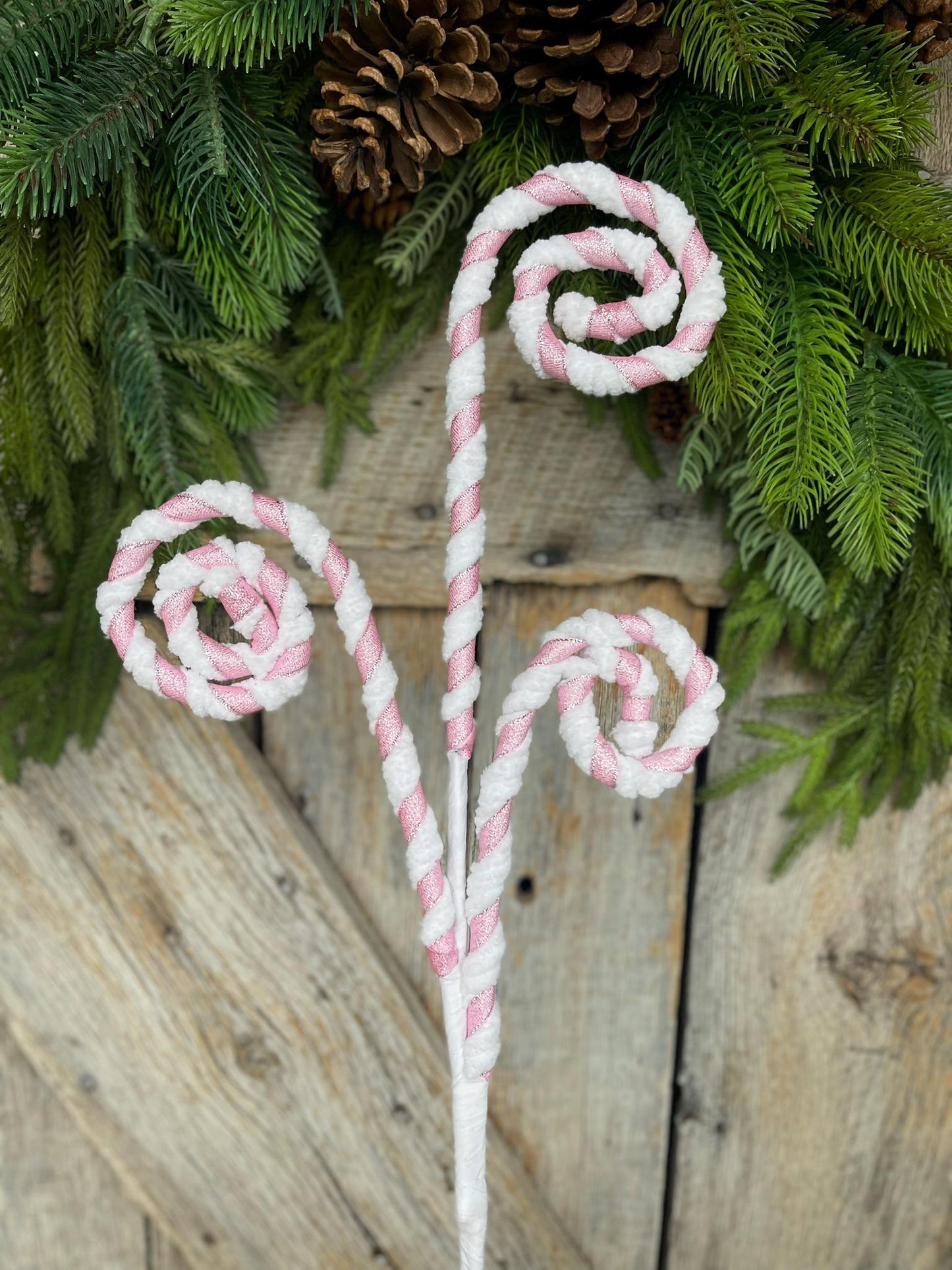 28" Pink White Curly Spray, Christmas Candy Spray, Pink White Swirl Spray, Christmas Pick, Christmas Tree Topper, Wreath Supply, 64523-PKWT