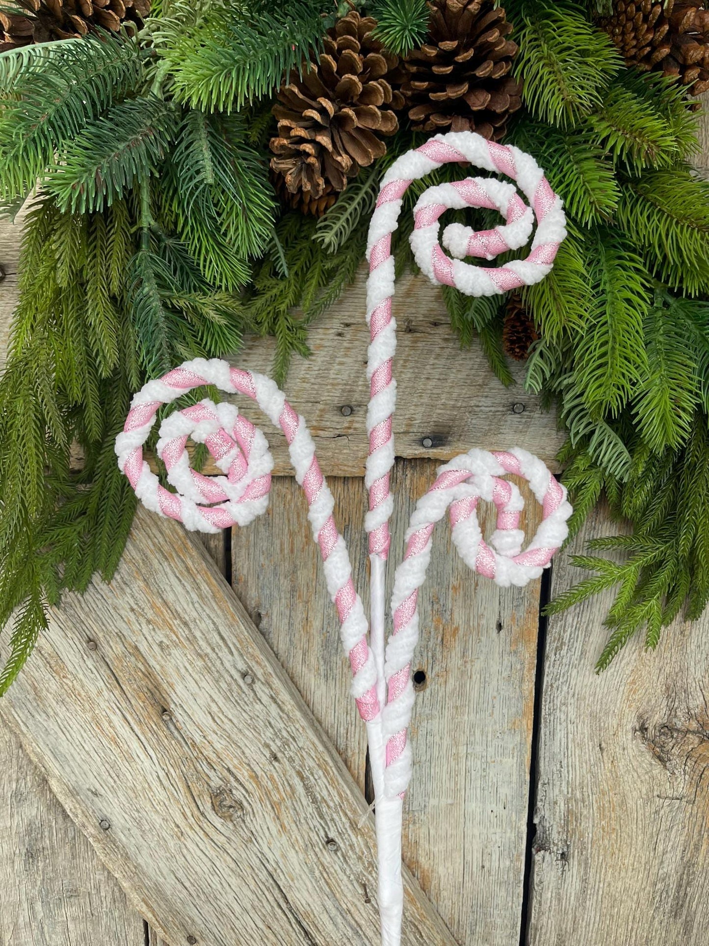 28" Pink White Curly Spray, Christmas Candy Spray, Pink White Swirl Spray, Christmas Pick, Christmas Tree Topper, Wreath Supply, 64523-PKWT