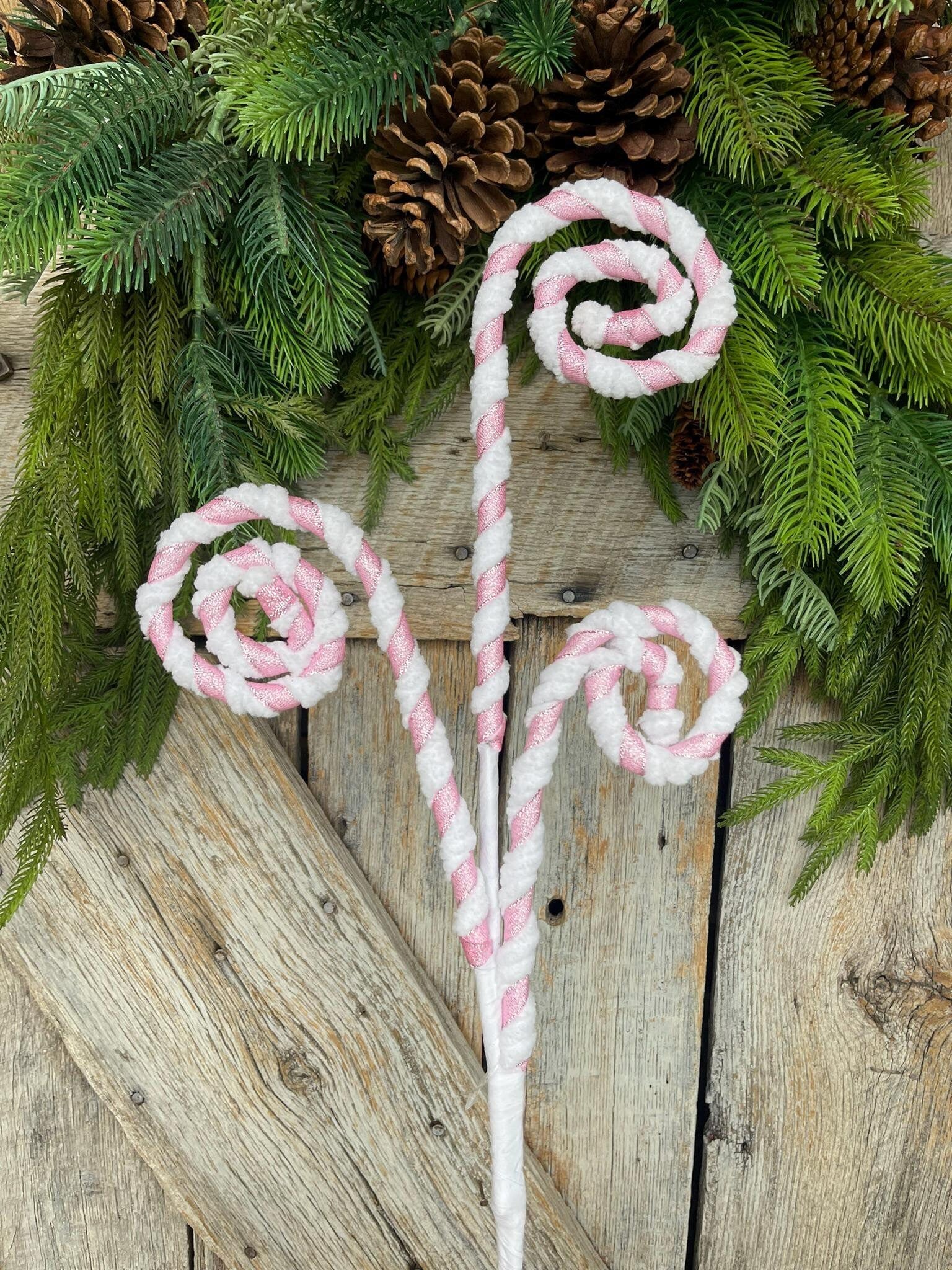 28" Pink White Curly Spray, Christmas Candy Spray, Pink White Swirl Spray, Christmas Pick, Christmas Tree Topper, Wreath Supply, 64523-PKWT