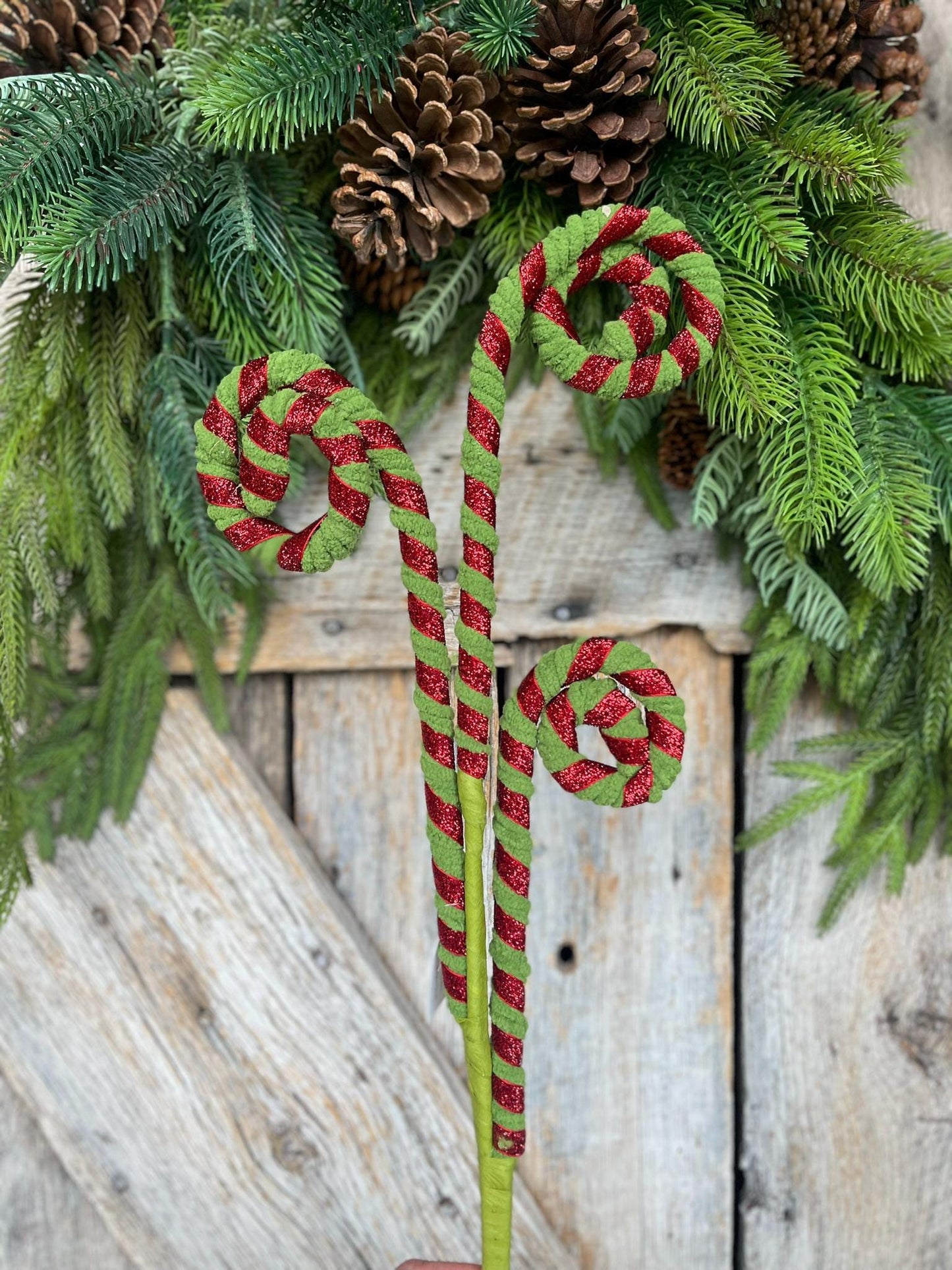 28" Red Green Curly Spray, Christmas Curly Spray