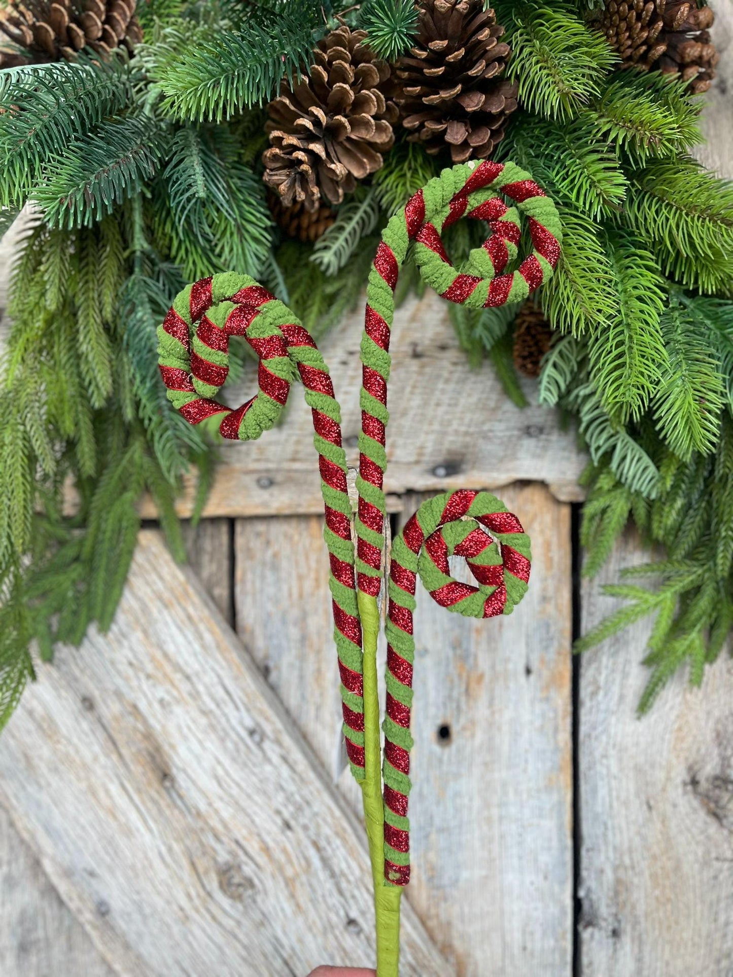 28" Red Green Curly Spray, Christmas Curly Spray