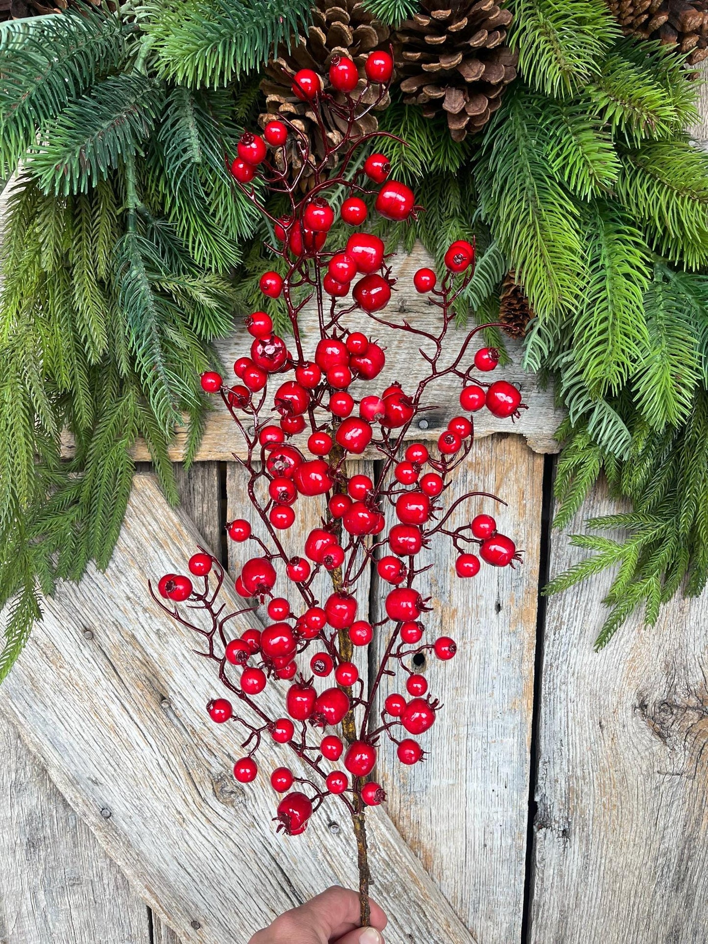 32" Red Berry Eucalyptus Pine Spray, Christmas Berry Spray, Christmas Berries, Artificial Christmas Berry Spray, 62054