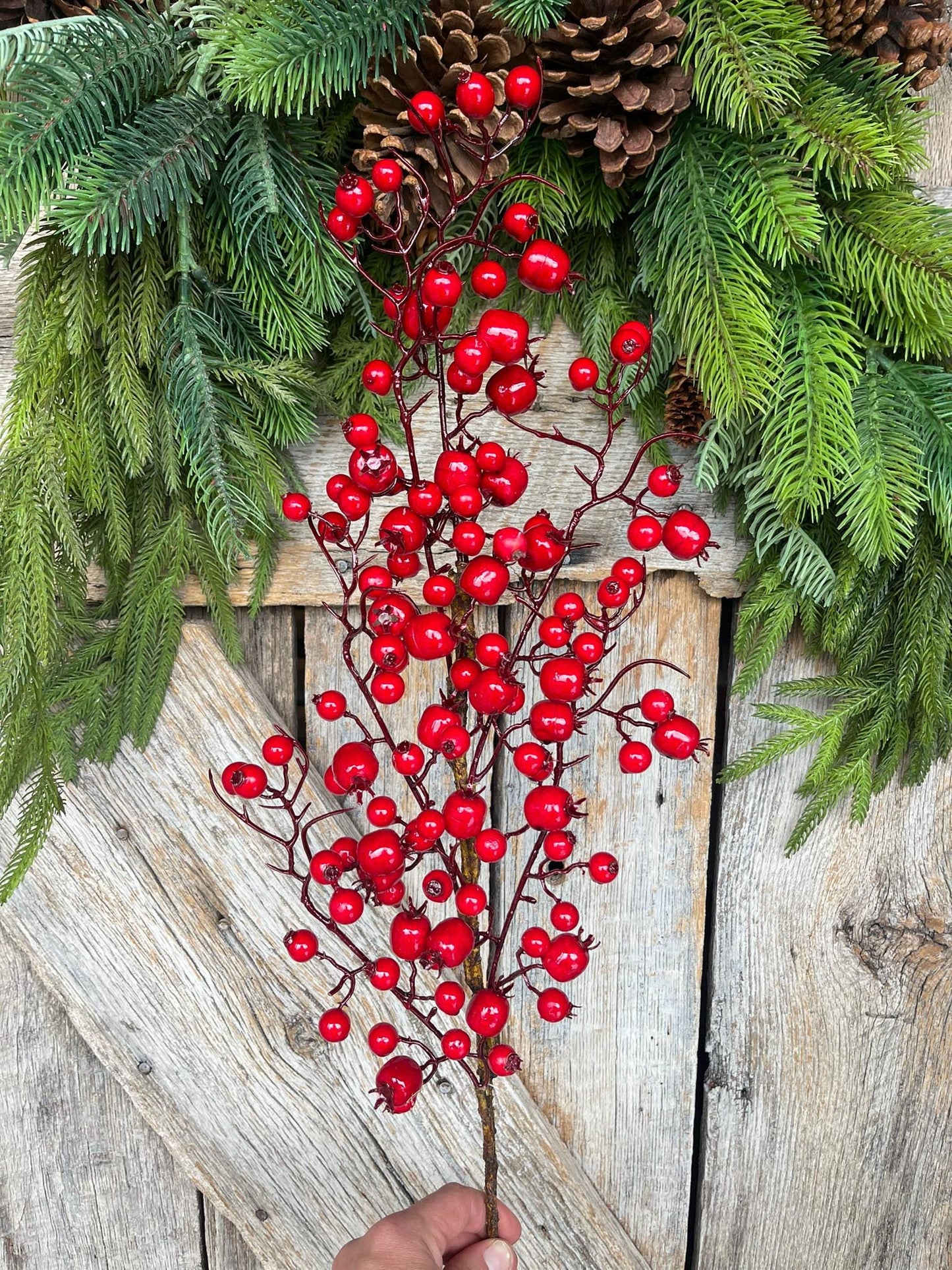 32" Red Berry Eucalyptus Pine Spray, Christmas Berry Spray, Christmas Berries, Artificial Christmas Berry Spray, 62054