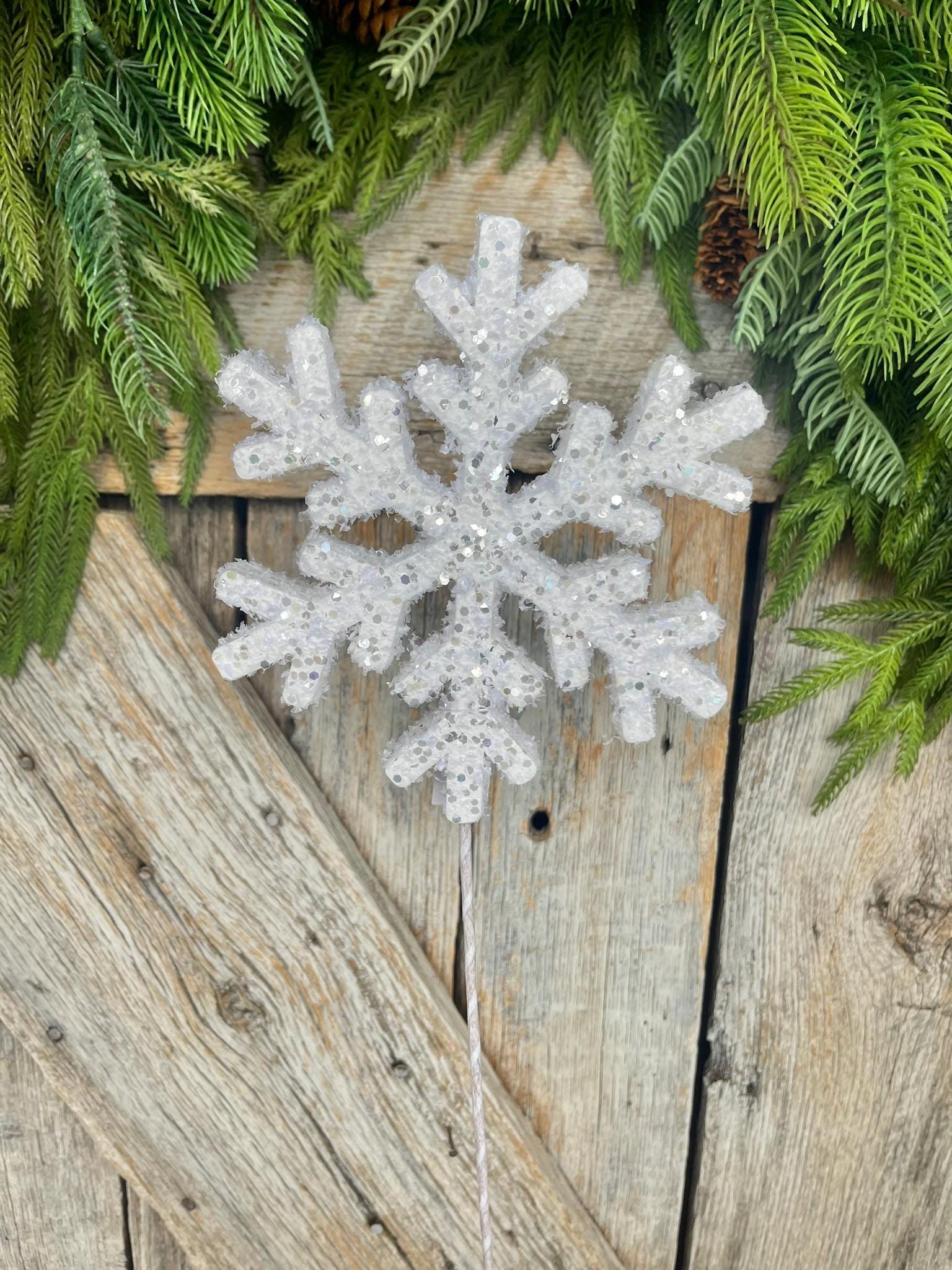 19" Snowflake Pick, Christmas Tree Spray, Snowflake Christmas Tree, Winter Spray, Tree Topper Spray, White Snowflake Spray, 32082