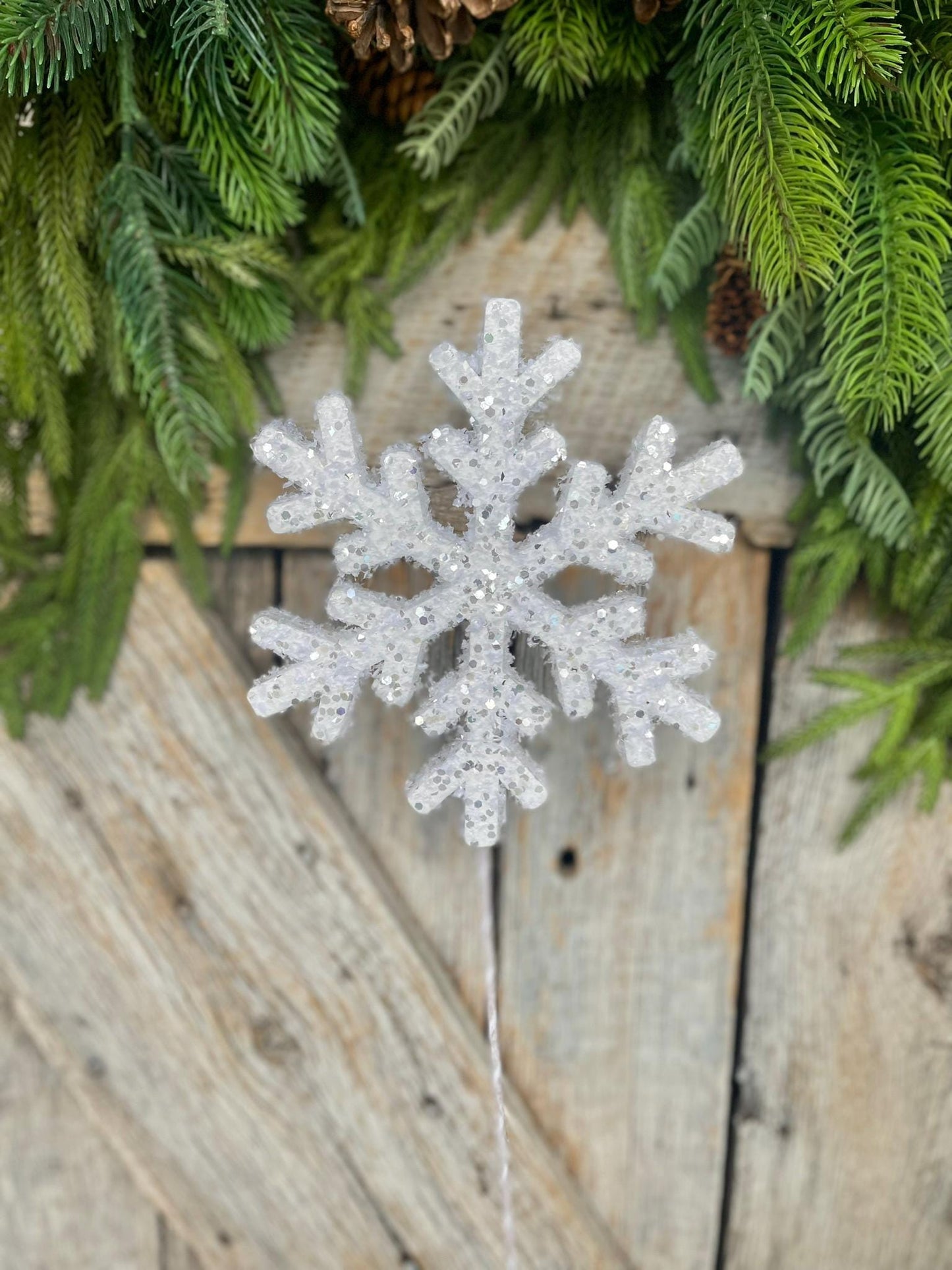 19" Snowflake Pick, Christmas Tree Spray, Snowflake Christmas Tree, Winter Spray, Tree Topper Spray, White Snowflake Spray, 32082