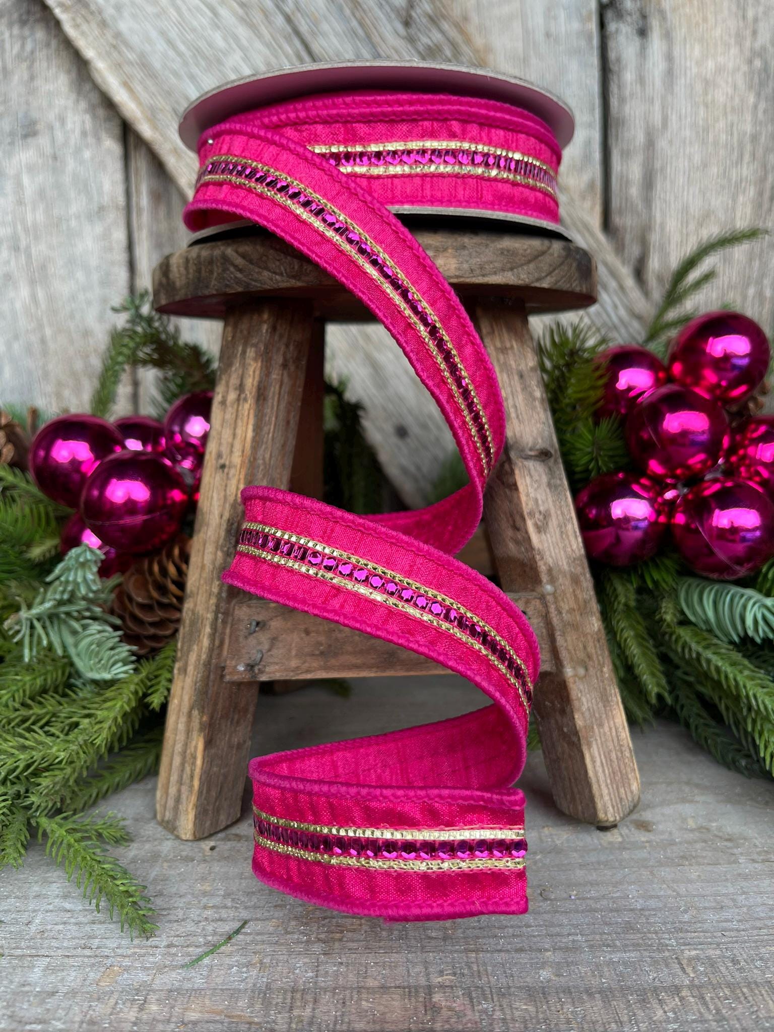 1" Hot Pink Twinkle Trim Ribbon, Farrisilk ribbon