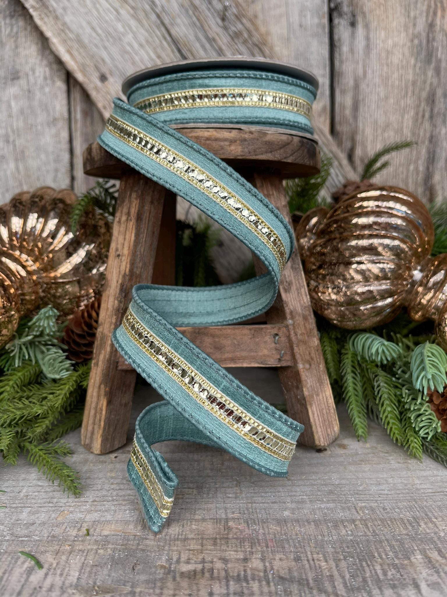 1" Teal Twinkle Trim Ribbon, Farrisilk ribbon, Teal Jeweled RIbbon, Teal Ribbon, Teal Christmas Ribbon, Designer RIbbon, RK756-18