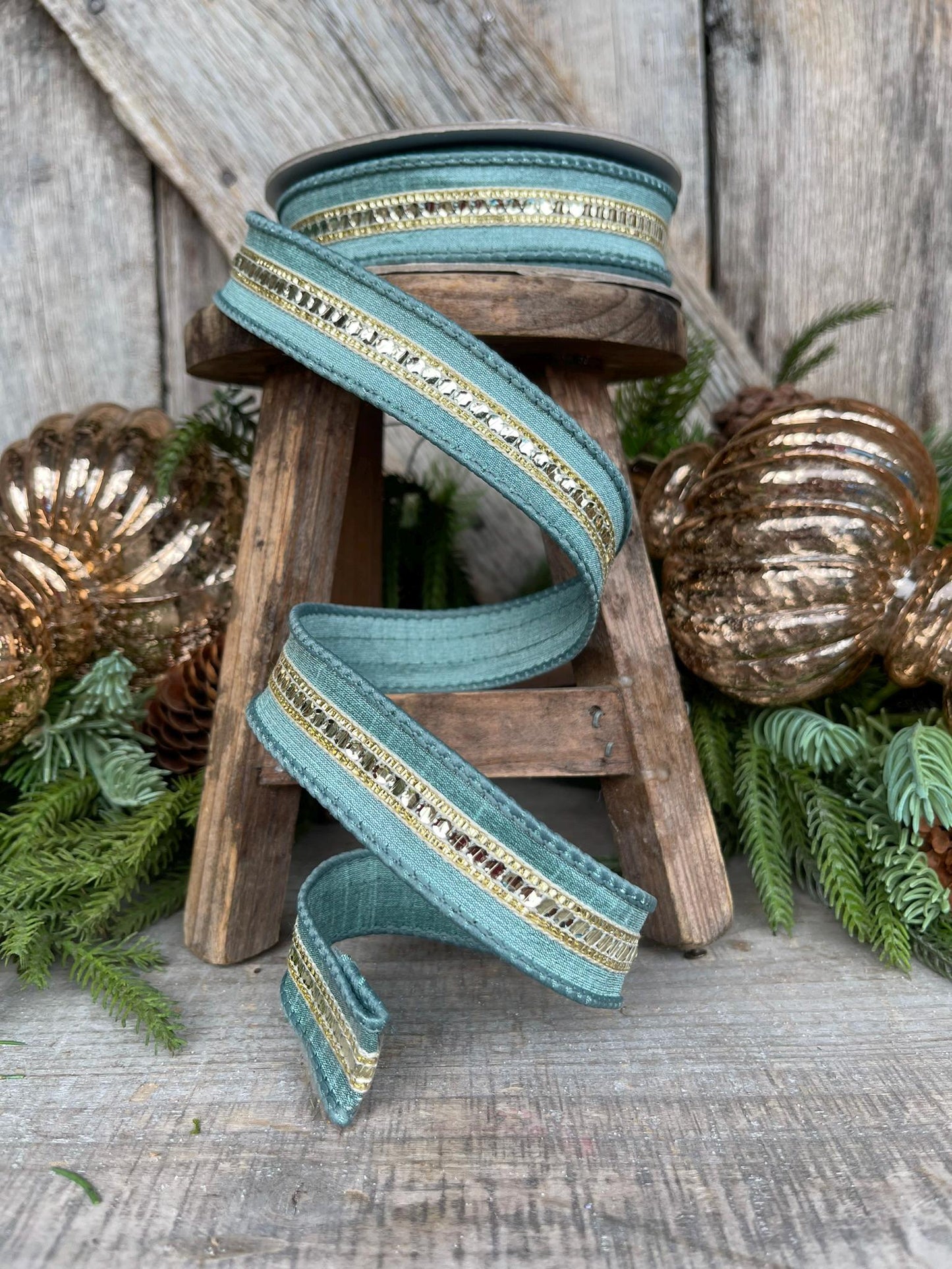 1" Teal Twinkle Trim Ribbon, Farrisilk ribbon