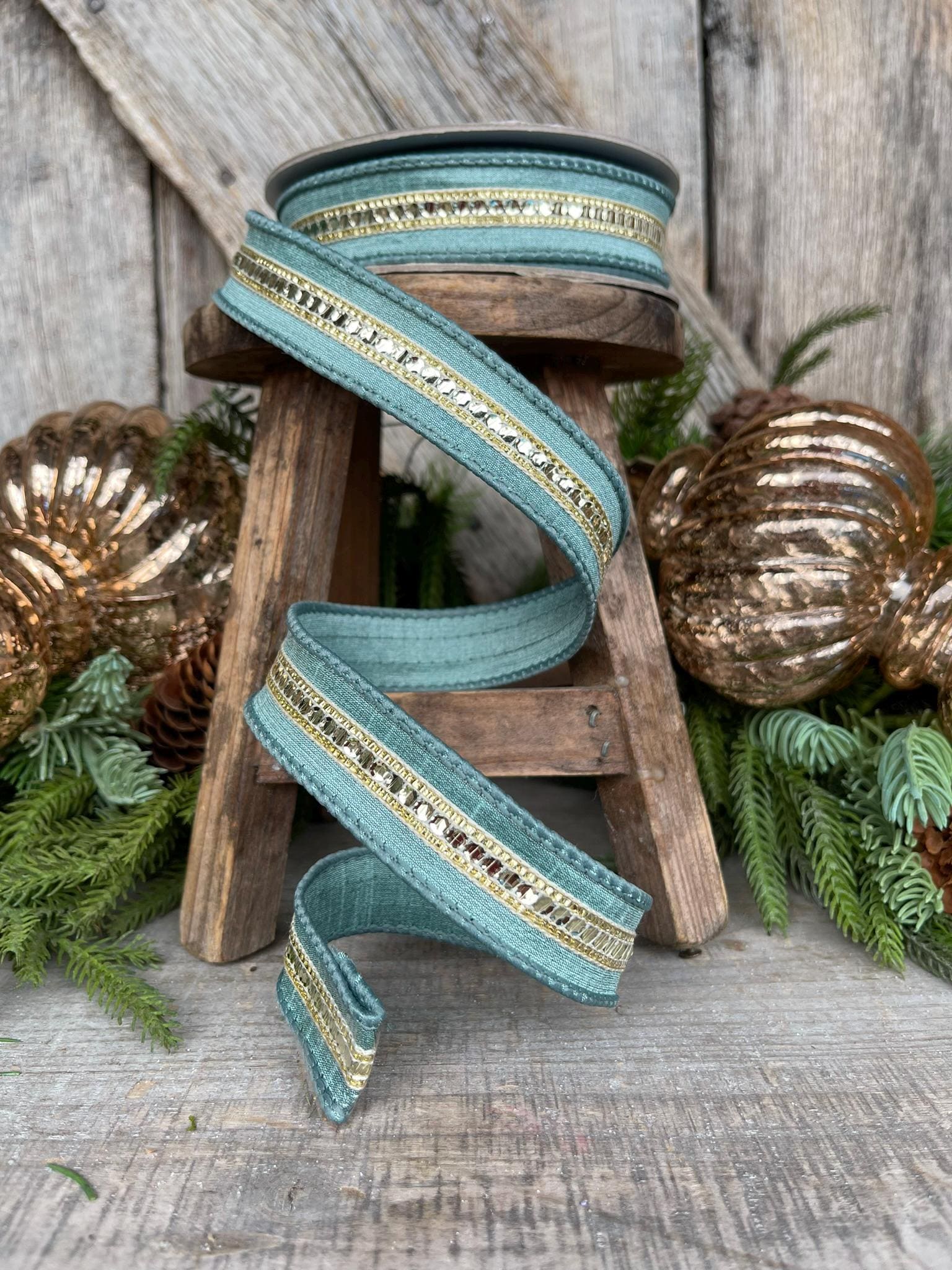 1" Teal Twinkle Trim Ribbon, Farrisilk ribbon, Teal Jeweled RIbbon, Teal Ribbon, Teal Christmas Ribbon, Designer RIbbon, RK756-18