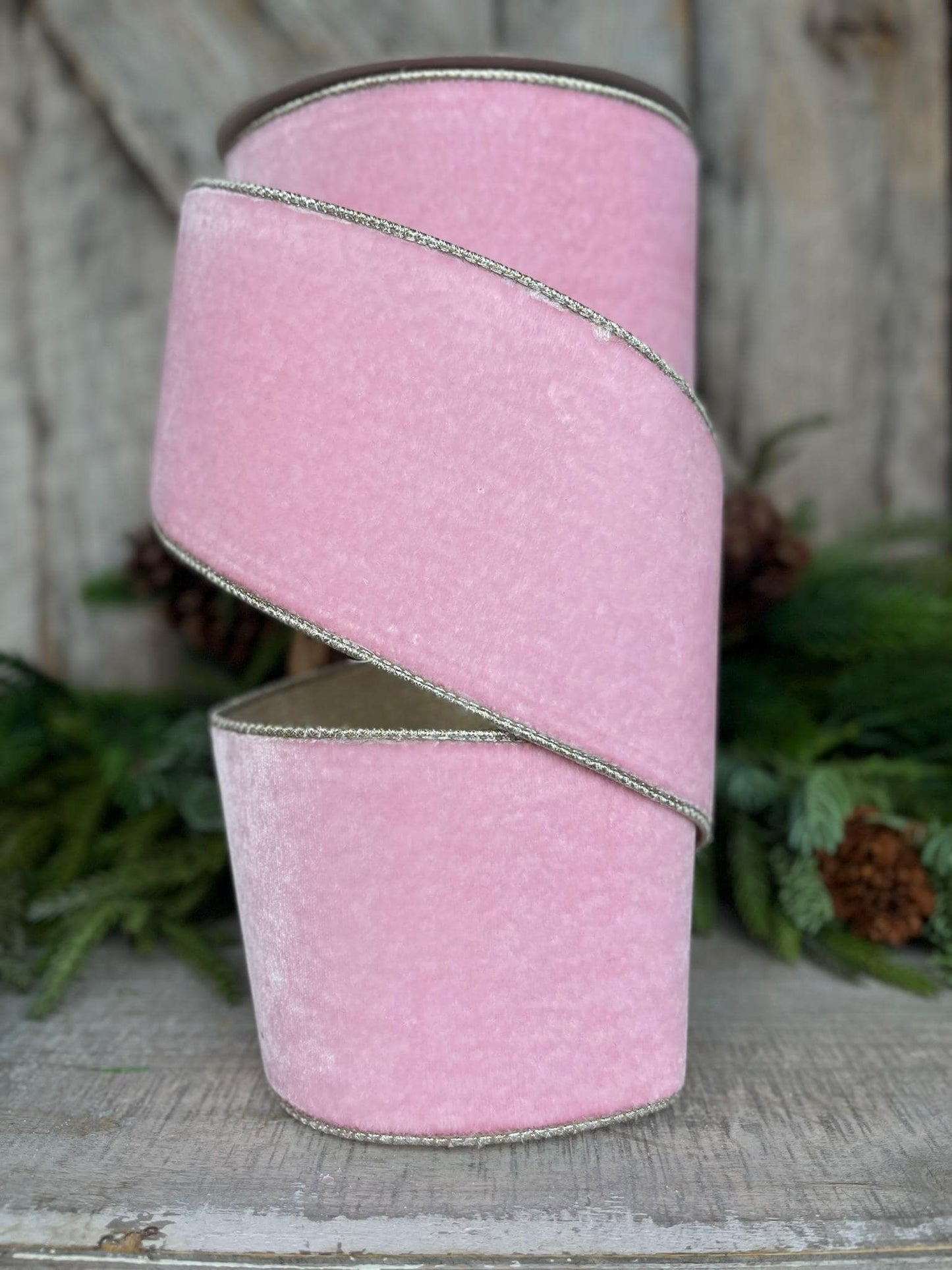 4" Baby Pink Flashy Velvet RIbbon, Pink Ribbon, Farrisilk Ribbon, Wired RIbbon, Christmas Tree RIbbon, Pink Velvet RIbbon, RG807-64