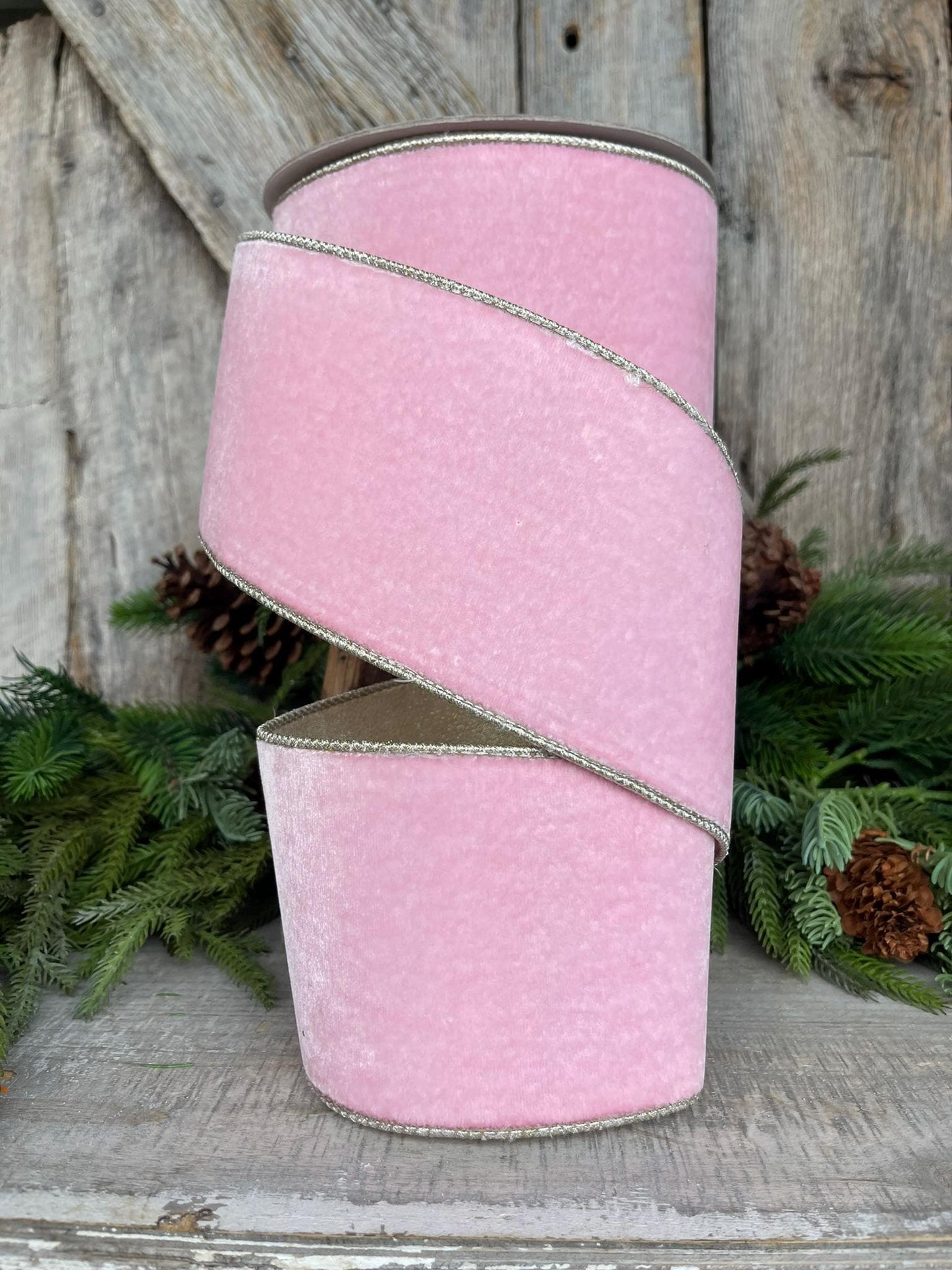 4" Baby Pink Flashy Velvet RIbbon, Pink Ribbon, Farrisilk Ribbon, Wired RIbbon, Christmas Tree RIbbon, Pink Velvet RIbbon, RG807-64