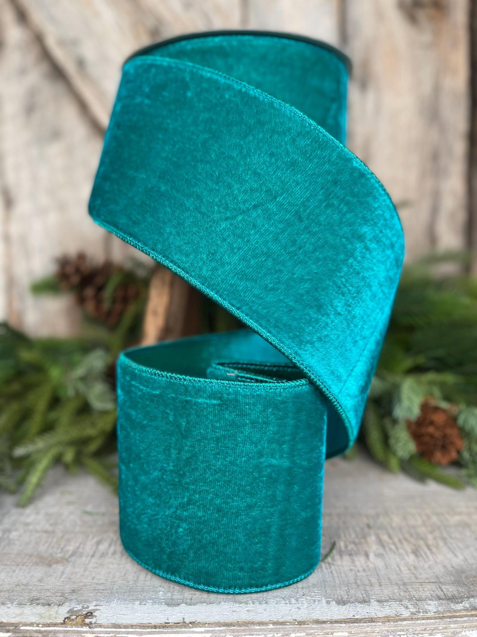 4" Teal Velvet Luster RIbbon, Farrisilk Ribbon