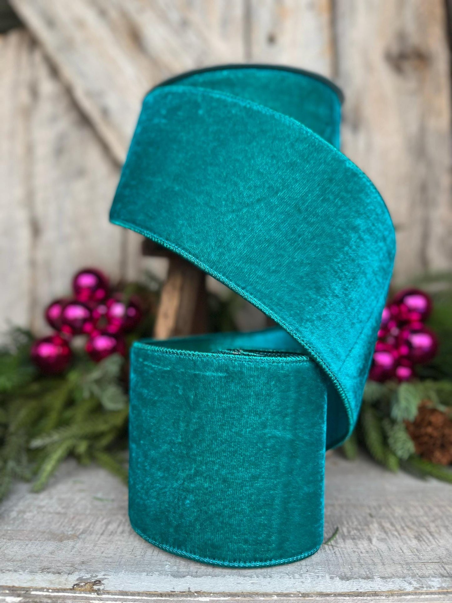 4" Teal Velvet Luster RIbbon, Farrisilk Ribbon