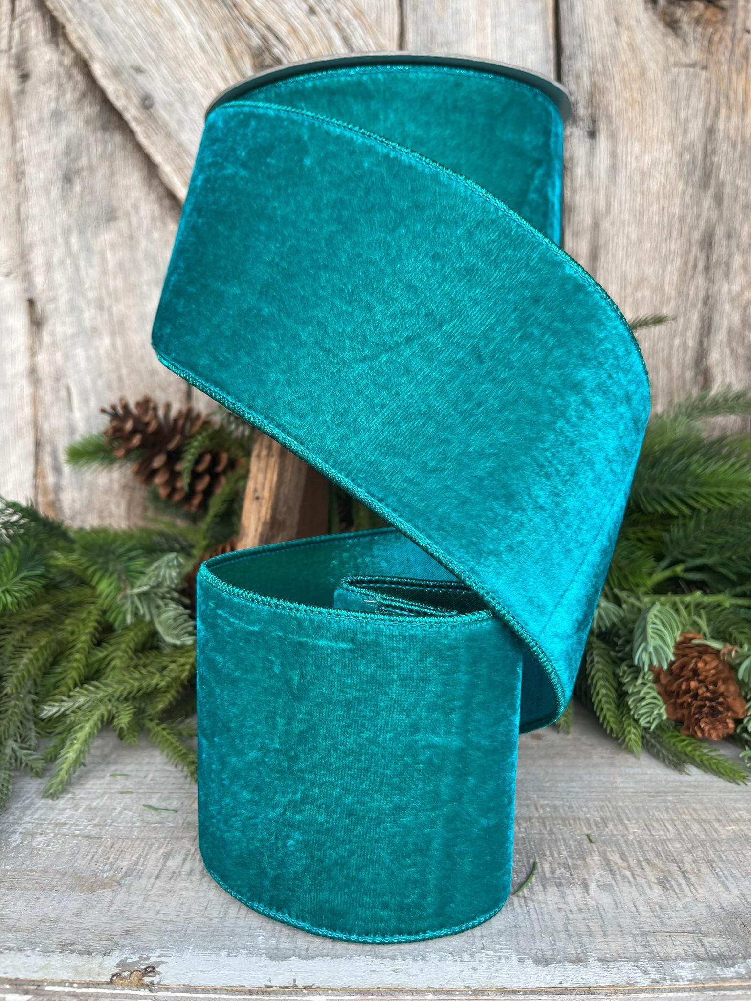 4" Teal Velvet Luster RIbbon, Farrisilk Ribbon