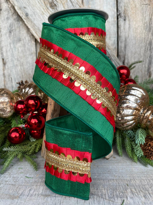 4" Red Green Nutcracker Frills, Farrisilk RIbbon