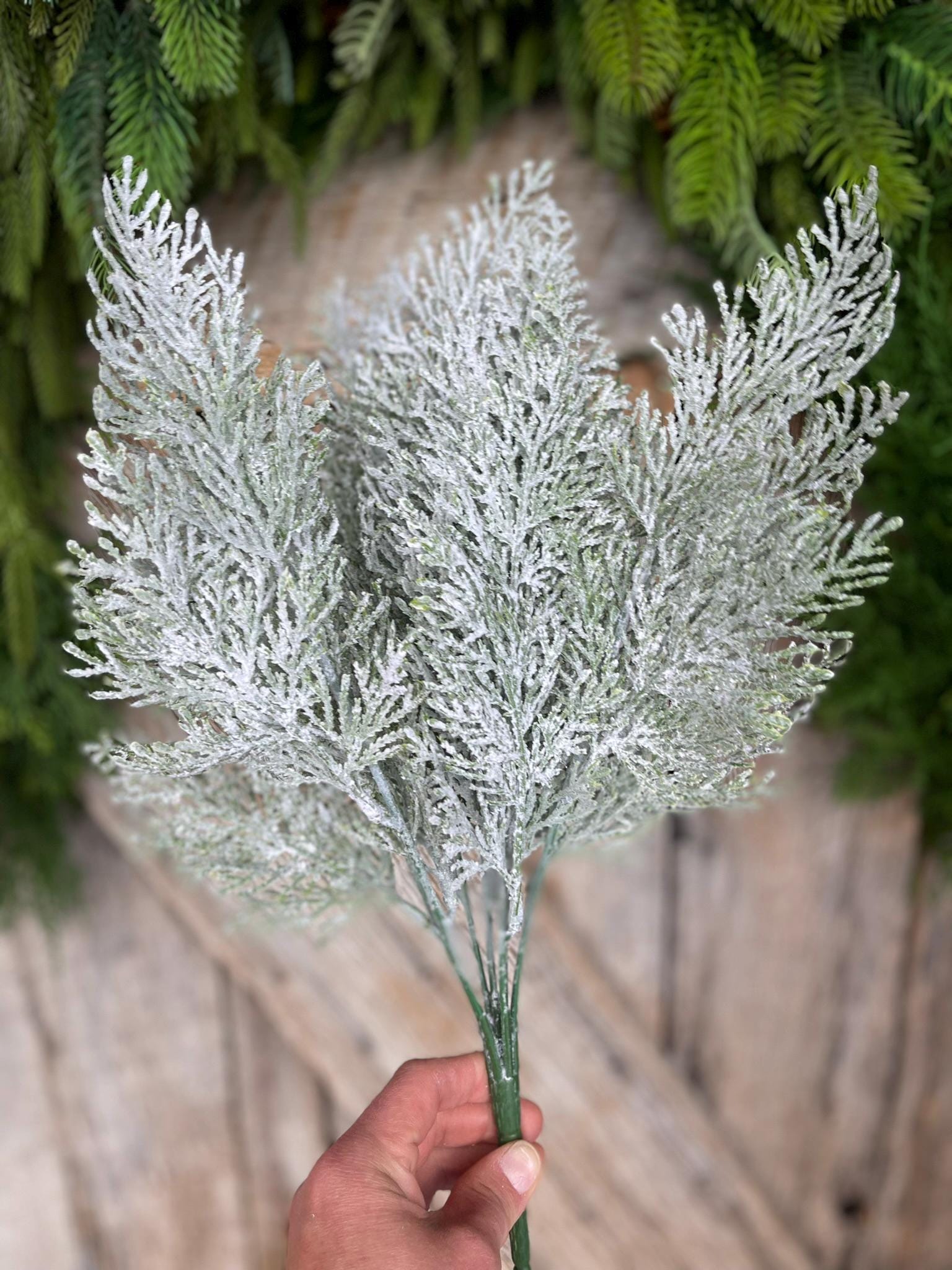 18" Frosted Cypress Pine Bush, Frosted Pine Bush, Artificial pine spray, Christmas greenery, Christmas spray, Christmas pine, 83611