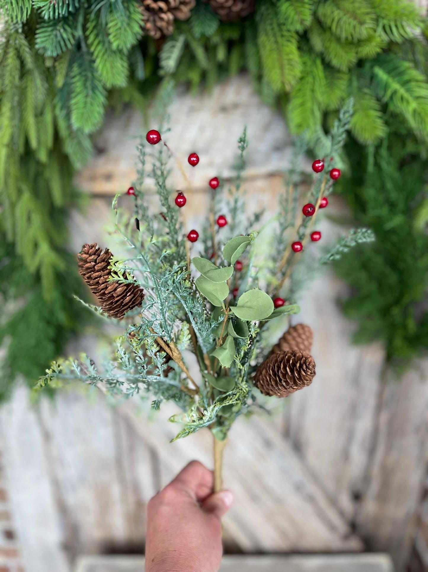 18" Mixed Pinecone Spray, Winter Pine Spray, Artificial Pine, Christmas Greenery, Faux Pine Spray, Pine Bush, 64306