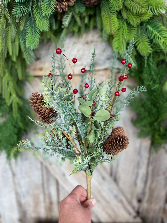 18" Mixed Pinecone Spray, Winter Pine Spray, Artificial Pine, Christmas Greenery, Faux Pine Spray, Pine Bush, 64306