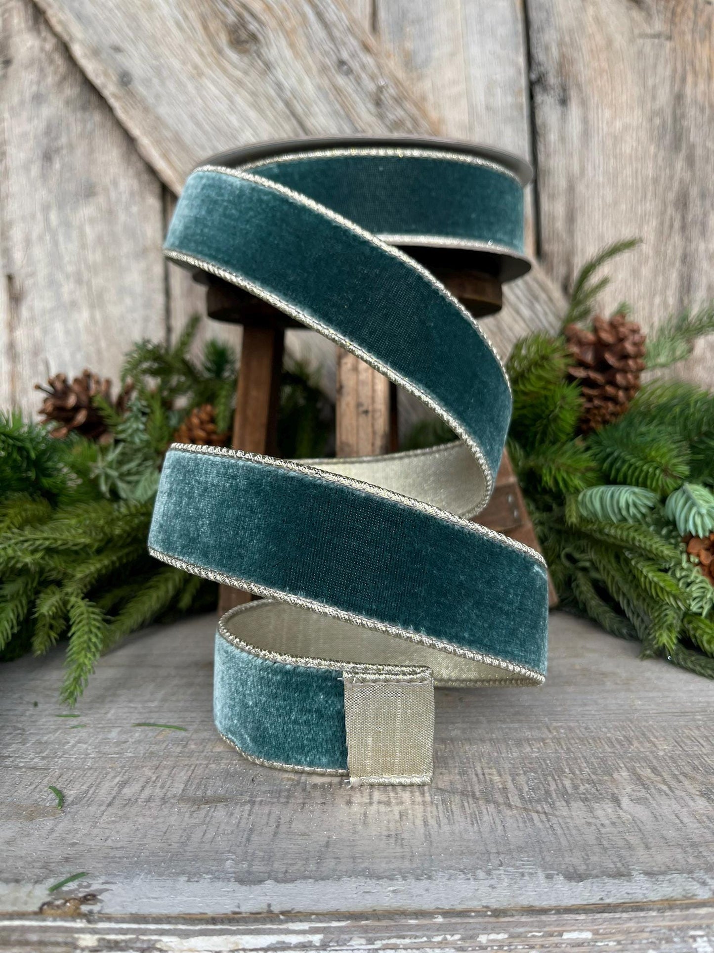 1.5" Teal Celadon Flashy Velvet Ribbon, Farrisilk ribbon