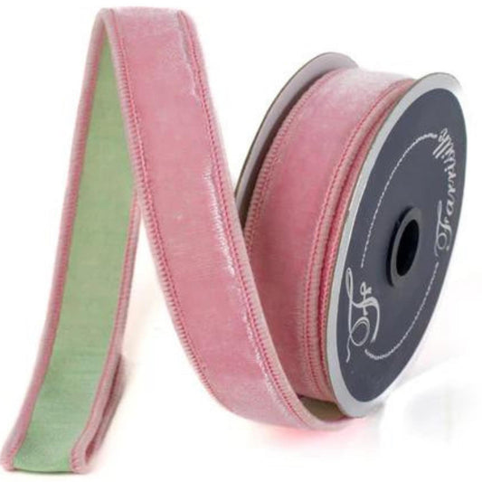 1" Pink Mint Green Velvet, Farrisilk Ribbon