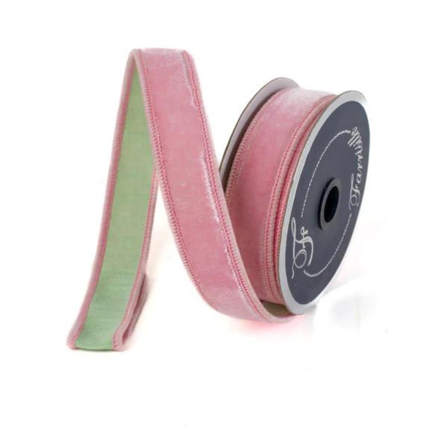 1" Pink Mint Green Velvet, Farrisilk Ribbon