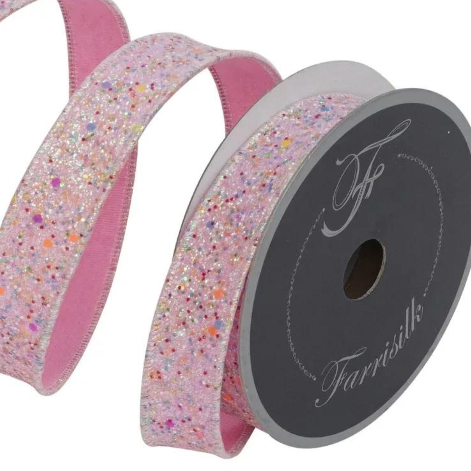 1" Pink Fairy Dust Ribbon, Farrisilk Ribbon, Pink Glitter RIbbon, Christmas Ribbon, Designer RIbbon, Fairy Dust Ribbon, RS160-14