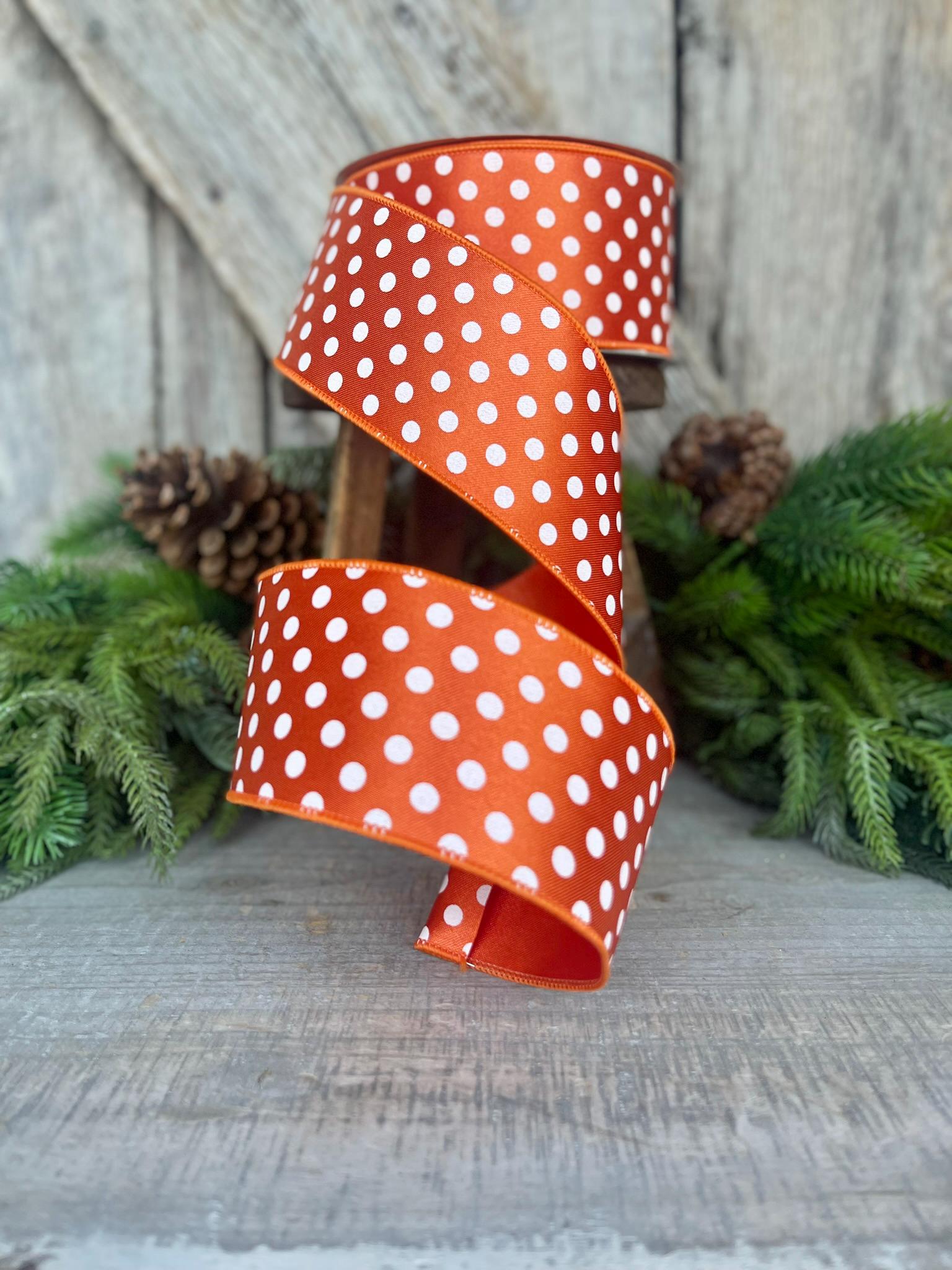 2.5" Orange & White Mini Dots, Farrisilk Ribbon