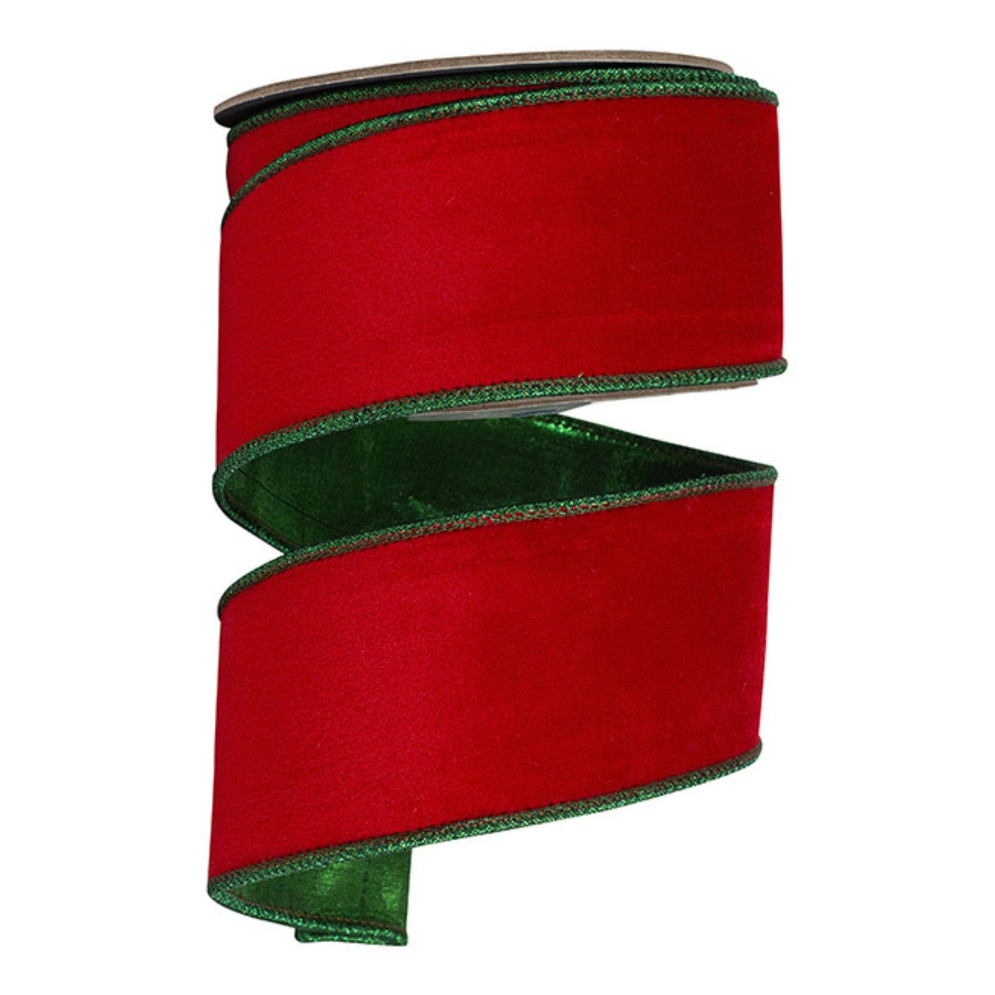 2.5" Red Emerald Velvet, 2 Tone Velvet, Christmas Velvet, Red and Green Velvet, Wreath Supply, Craft Supply, Wired Ribbon, 5 YARDS