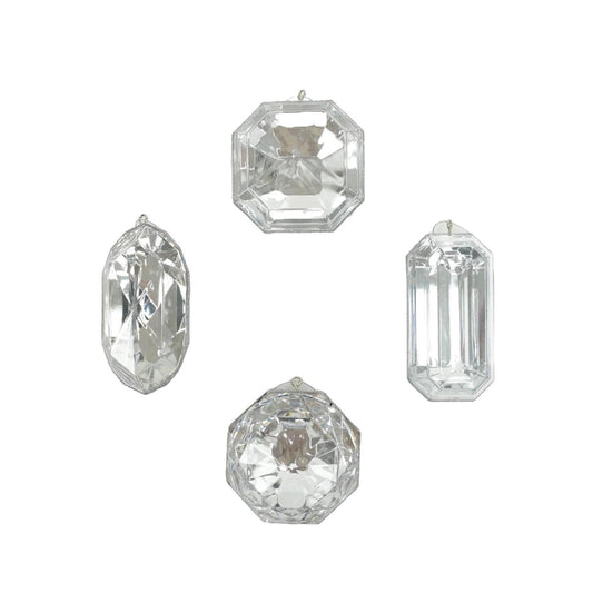 Crystal Clear Jewel Ornament Set of 4, Clear Jewel Ornaments