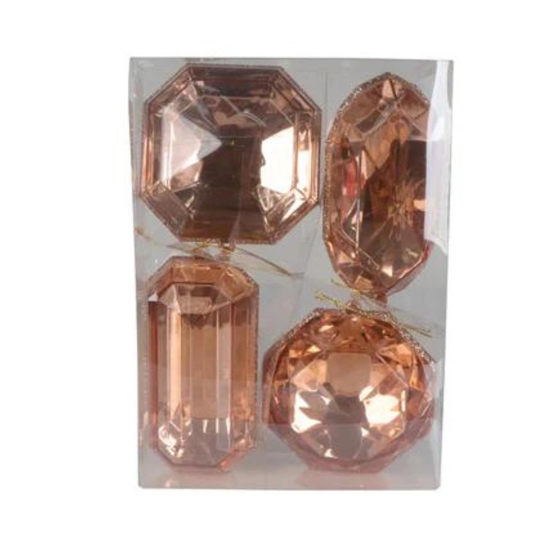 Rose Gold Jewel Ornament Set of 4, Rose Gold Jewel Ornaments