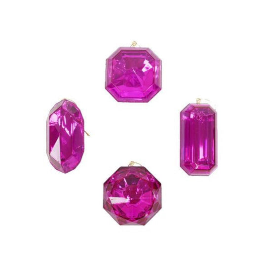 Hot Pink Jewel Ornaments, Set of 4, Hot Pink Jewel Ornaments