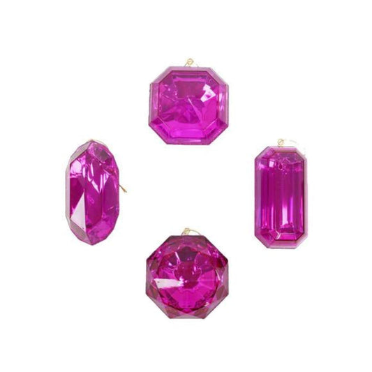 Hot Pink Jewel Ornaments, Set of 4, Hot Pink Jewel Ornaments, Hot Pink Ornamnets, Gem Ornaments, Hot Pink Crystal Ornaments, Farrisilk