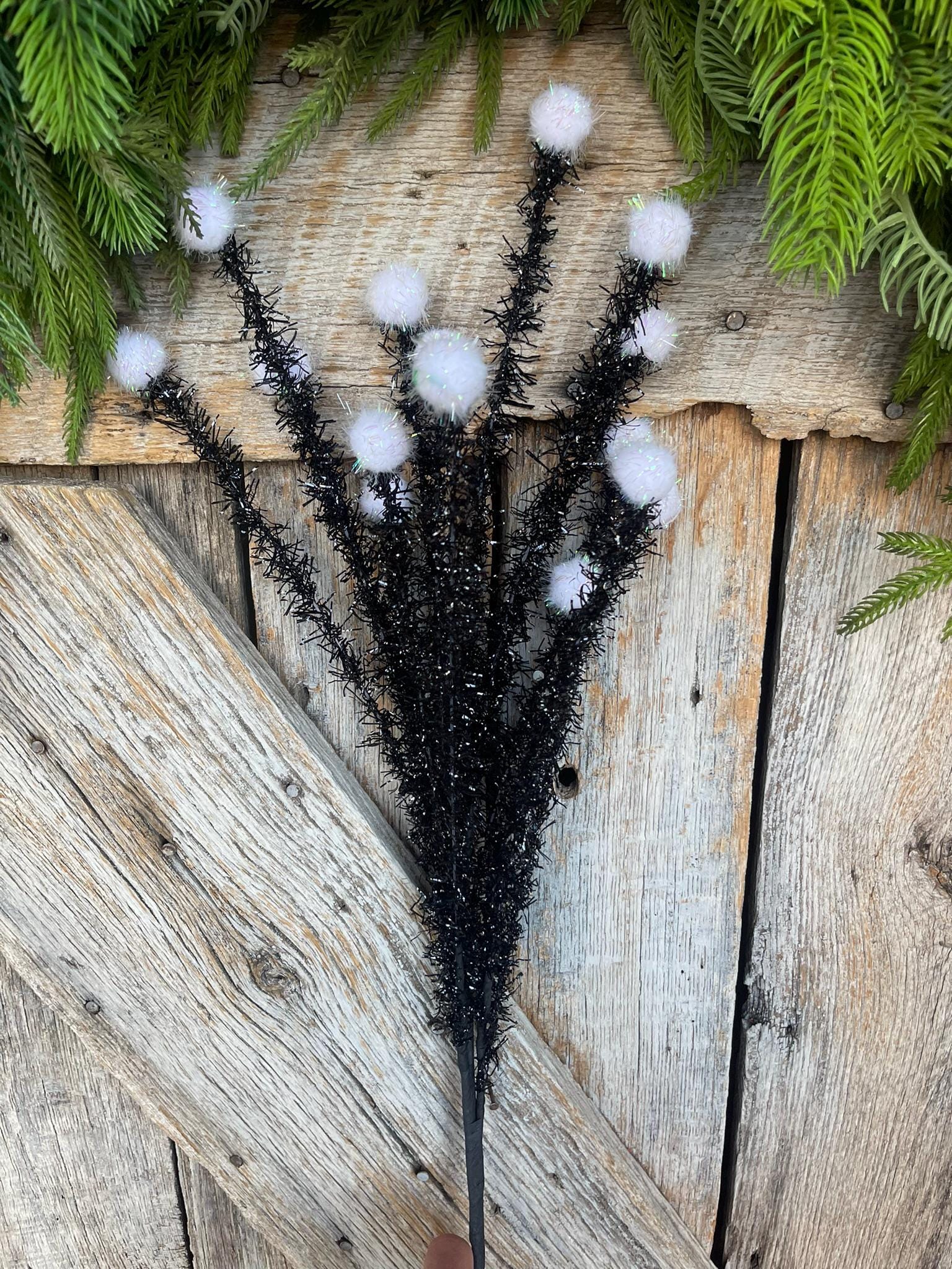 34" Black White Halloween Spray, Halloween Picks and Stems, BlackFloral Spray, Halloween Decor, Wreath supply, floral supply, 57144BKWT