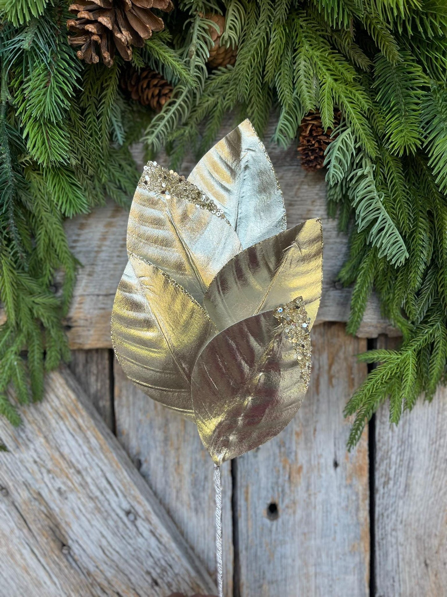 16" Gold Metallic Leaf Spray, Christmas Leaf Spray, Christmas Tree Spray, Gold Leaf SPray, Gold Christmas Tree Spray