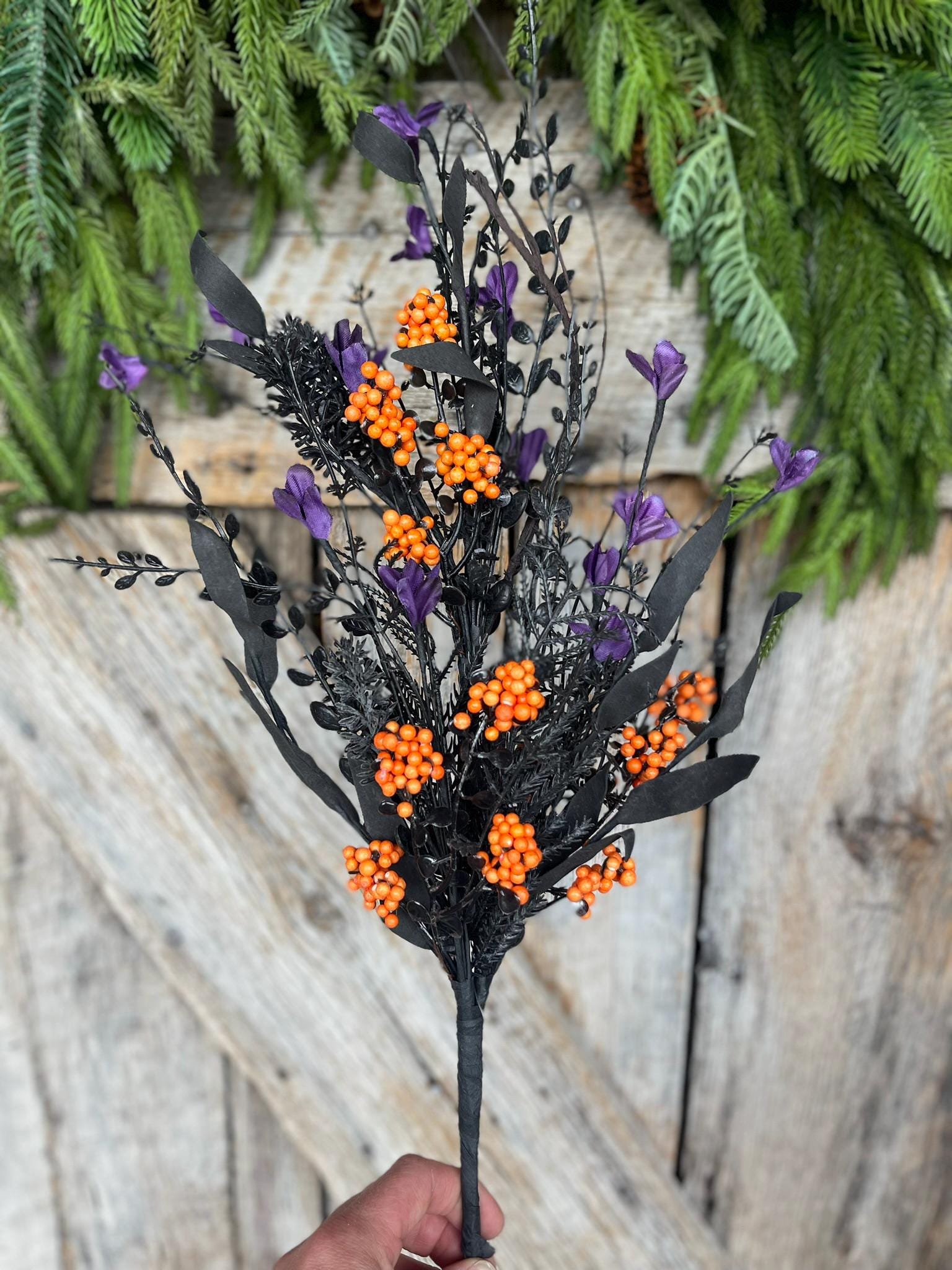 24" Halloween Spray, 60919, Purple MIxed Leaf Spray, Halloween Greenery, FH807175