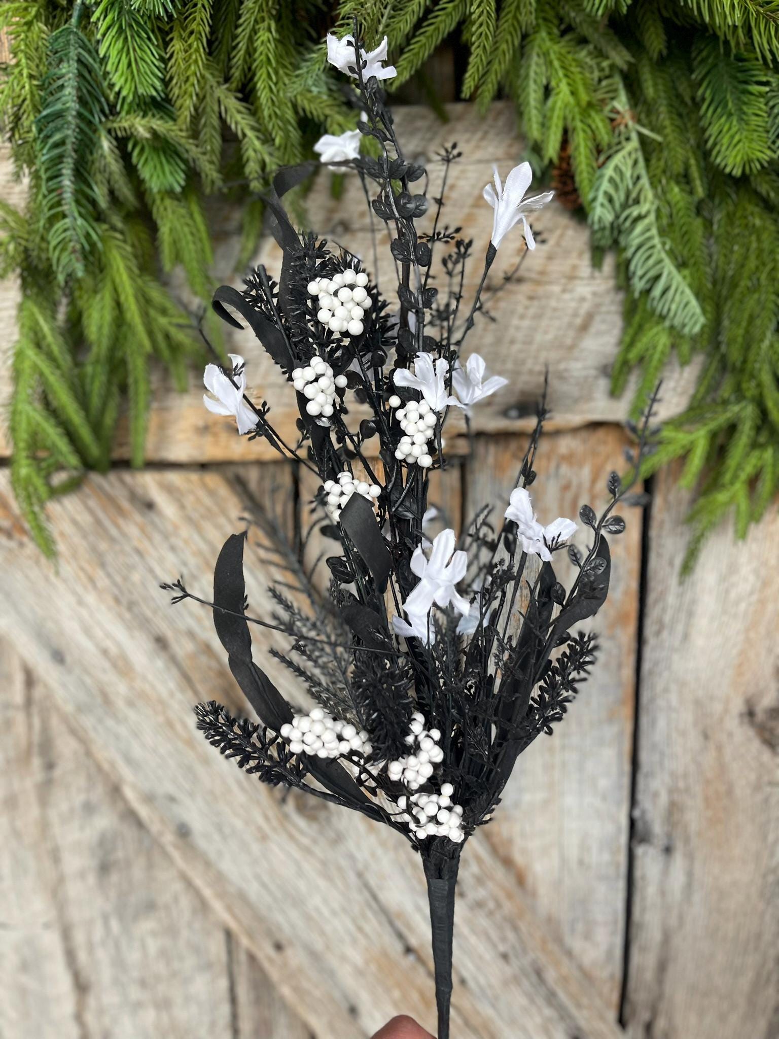 24" Halloween Black White Spray, 60919, Black MIxed Leaf Spray, Halloween Greenery, FH807178