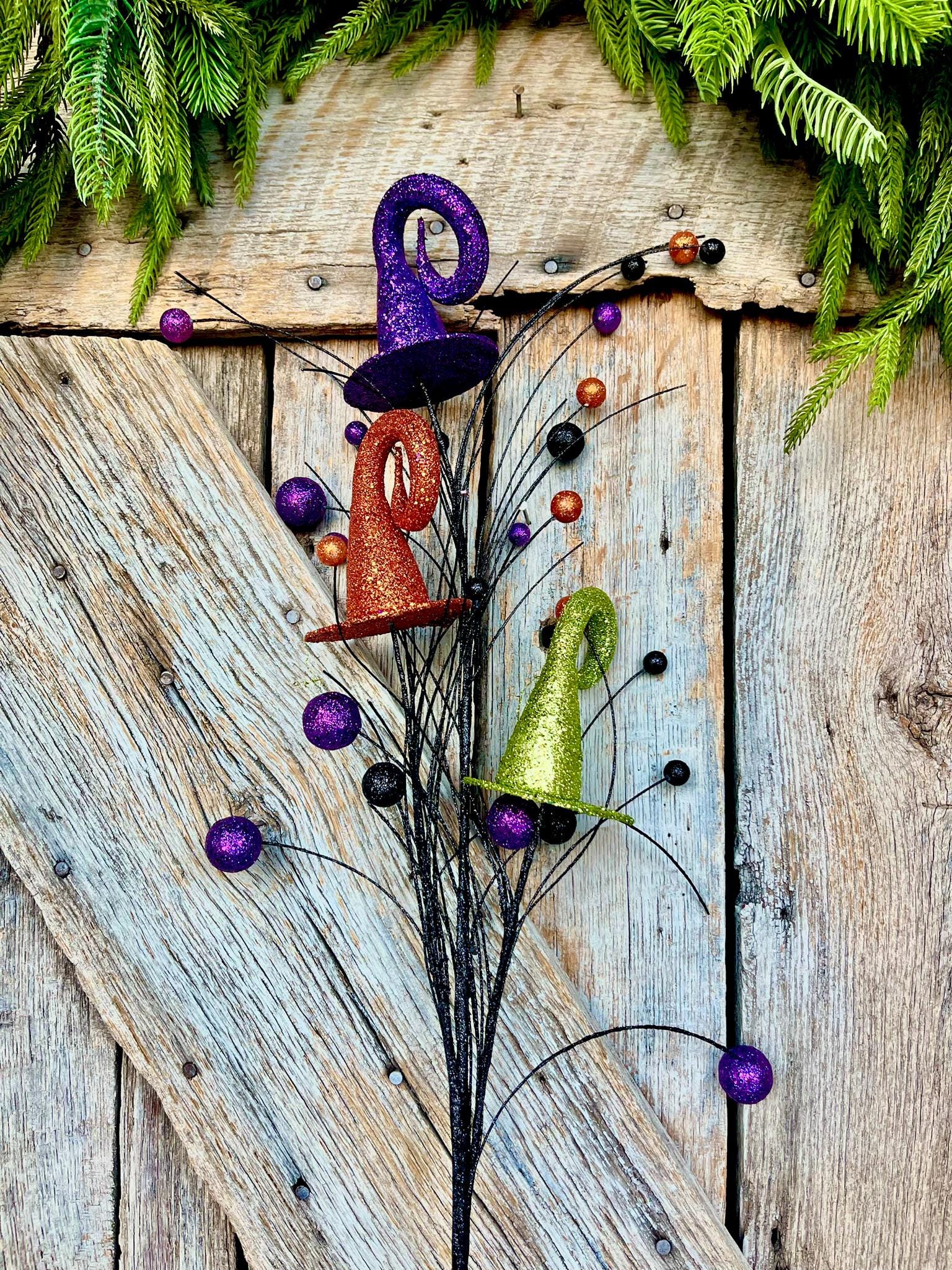 31" Witch Hat Glittered Spray, Halloween Spray, Halloween Floral Spray