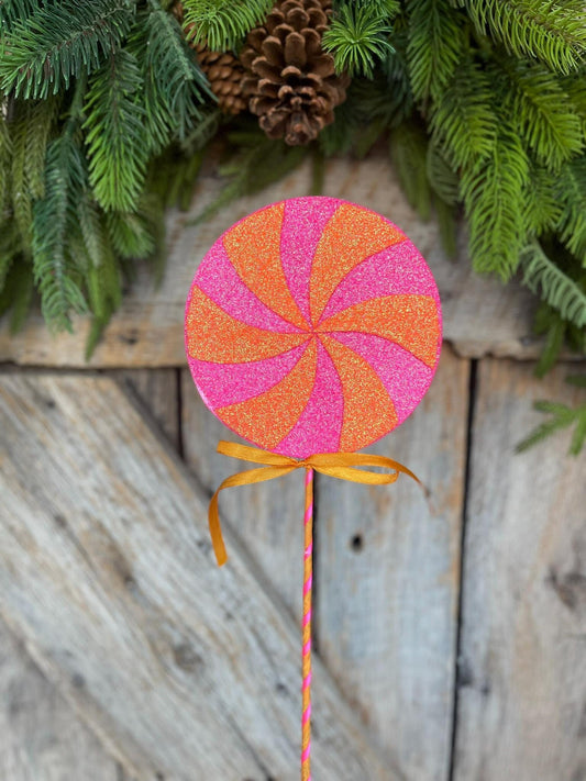 17" Halloween Lollipop, Pink Orange Lollipop, Halloween Floral Pick