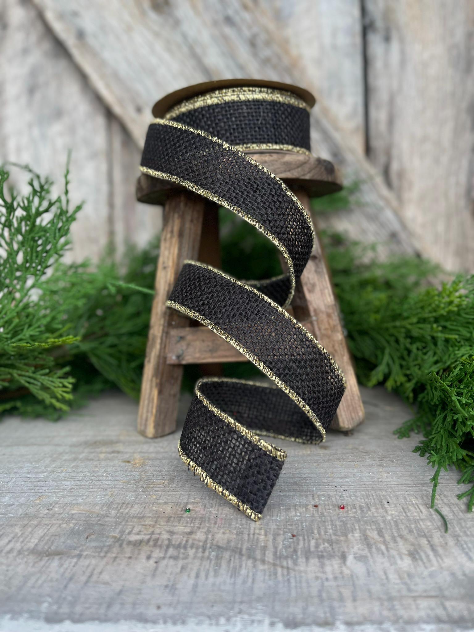 1.5" Black burlap wired ribbon, Black ribbon