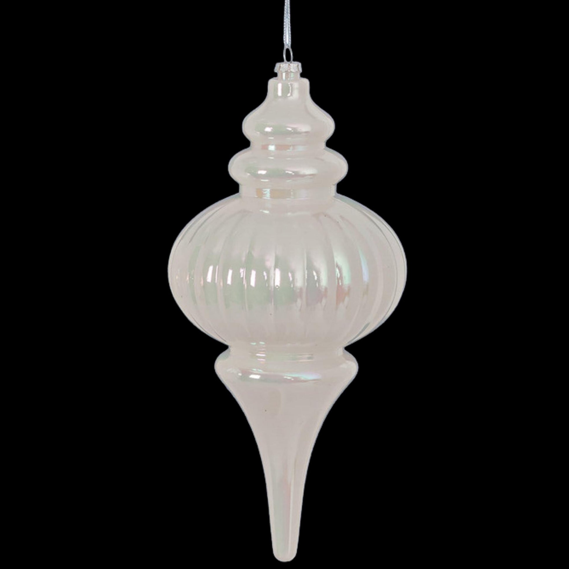 10" Plastic White Iridescent Finial Ornament, White Ornaments, Finial Ornaments, Christmas Ornaments, Shatterproof