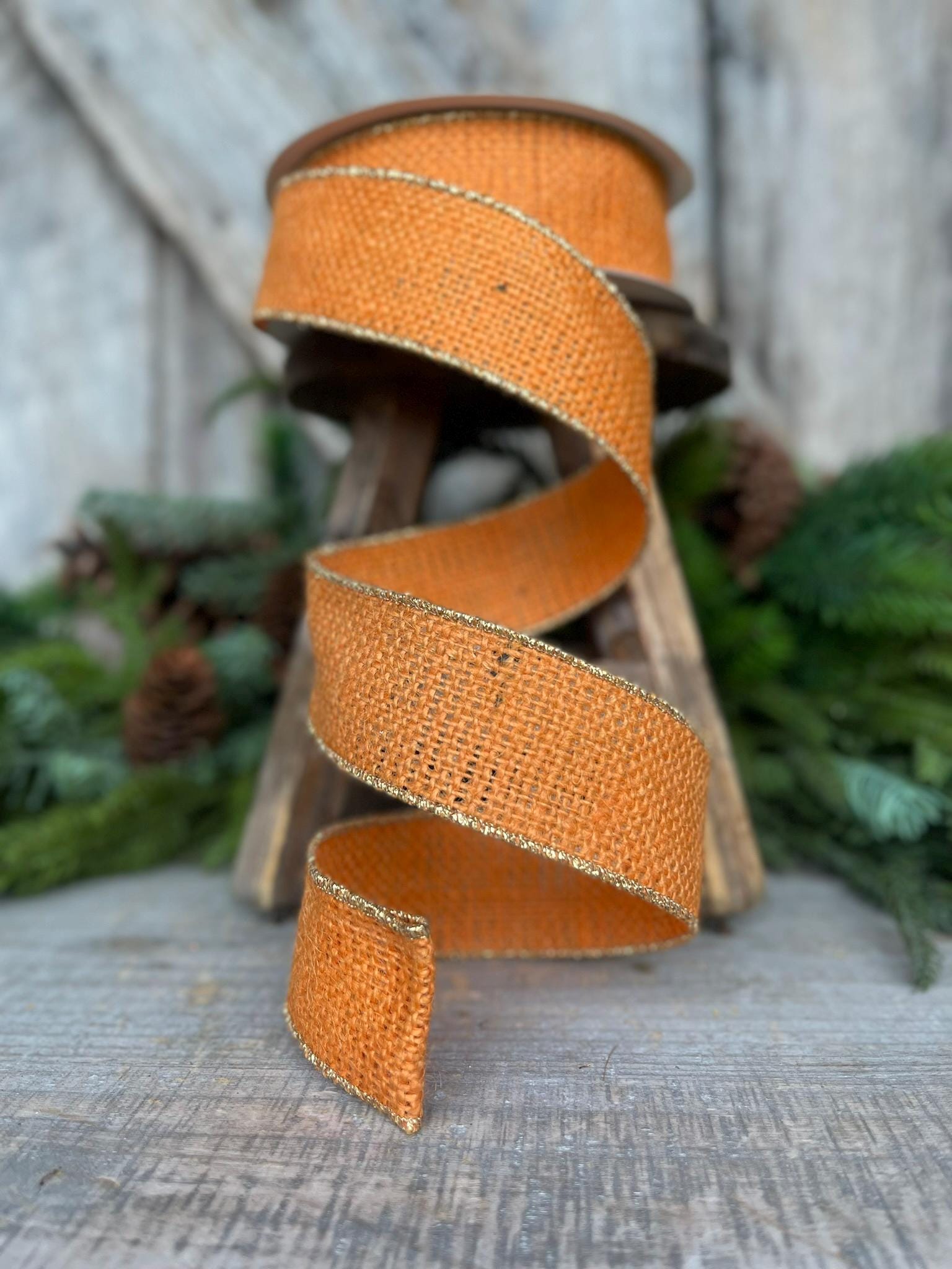 1.5" Orange Burlap Ribbon, Wired RIbbon, Fall Ribbon, Halloween Ribbon, BUrlap Ribbon, Orange Ribbon