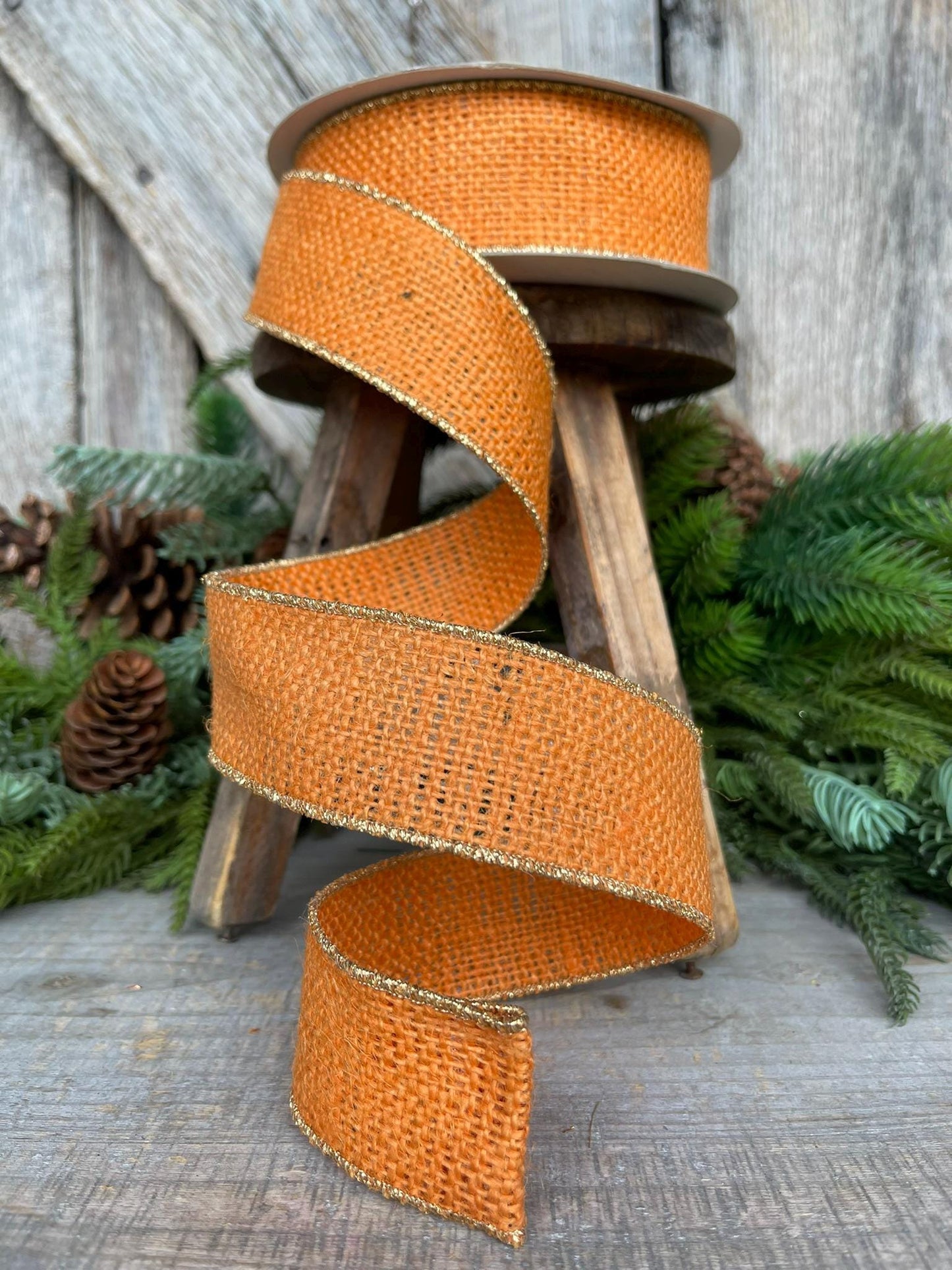 1.5" Orange Burlap Ribbon, Wired RIbbon, Fall Ribbon, Halloween Ribbon, BUrlap Ribbon, Orange Ribbon