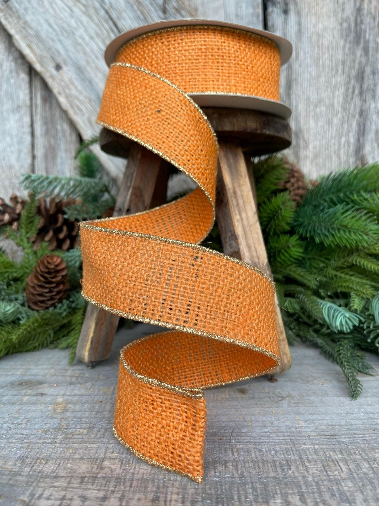 1.5" Orange Burlap Ribbon, Wired RIbbon, Fall Ribbon, Halloween Ribbon, BUrlap Ribbon, Orange Ribbon