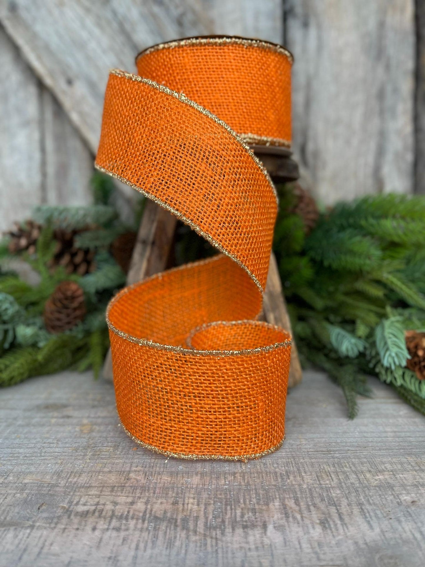 2.5" Orange Burlap Ribbon, Wired RIbbon