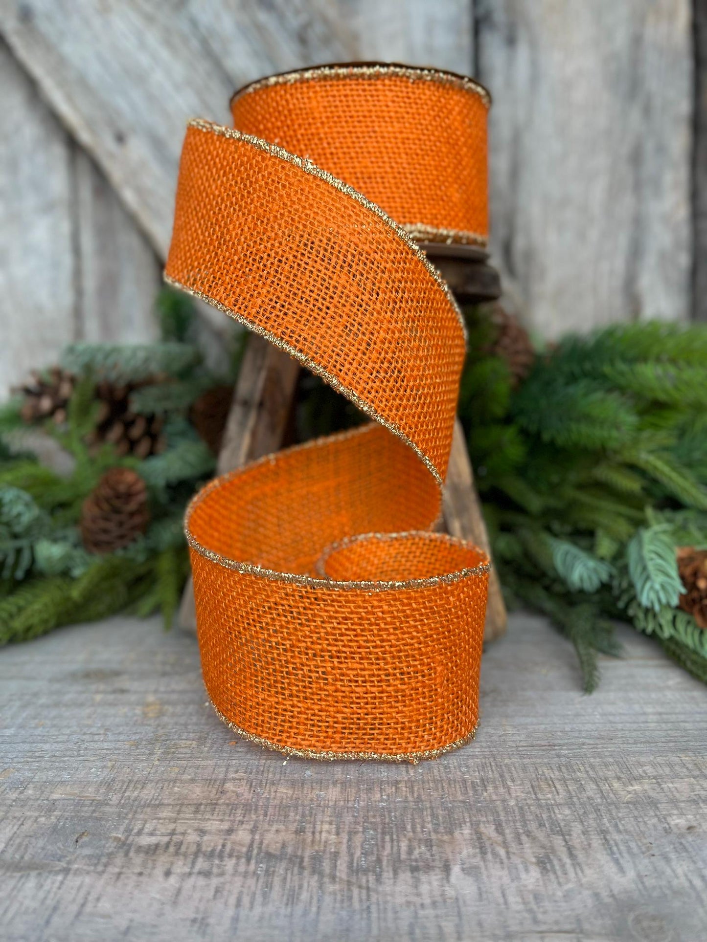 2.5" Orange Burlap Ribbon, Wired RIbbon, Fall Ribbon, Halloween Ribbon, BUrlap Ribbon, Orange Ribbon