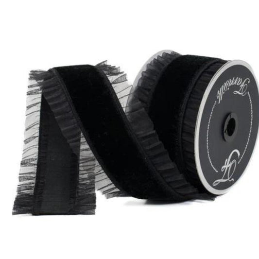 3" Black Ruffle Ribbon, Farrisilk Ribbon