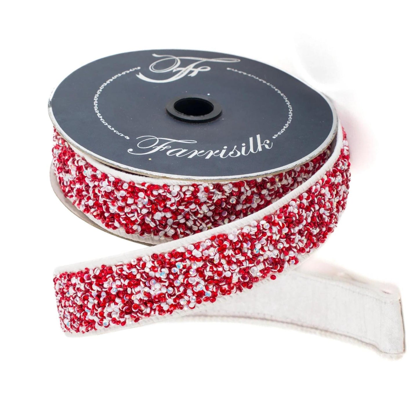 1.5" Sprinkles Ribbon, Farrisilk Ribbon, Beaded RIbbon, Red White Sprinkle Ribbon, Candy Ribbon, Designer Ribbon, Christmas Ribbon, RK333-57